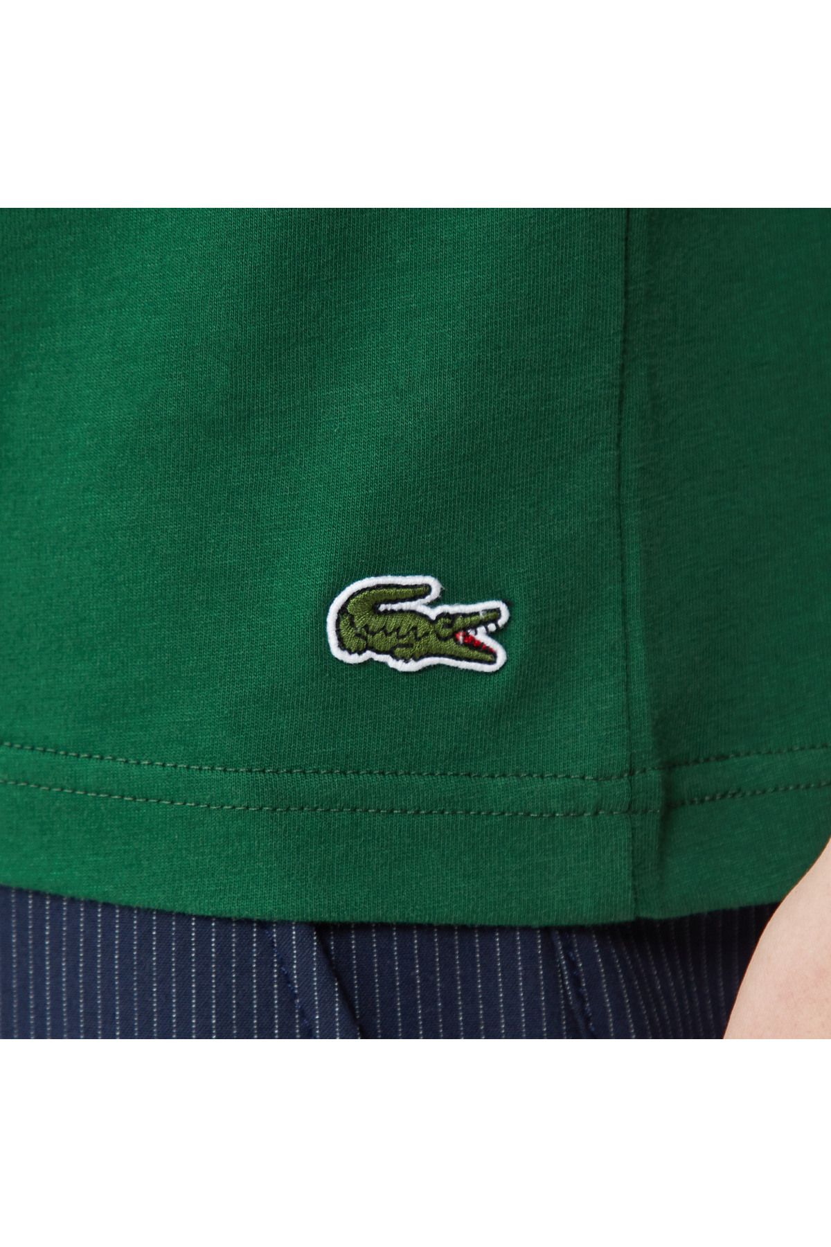 تی شرت سبز مردانه یقه دوچرخه مناسب طرح دار Lacoste