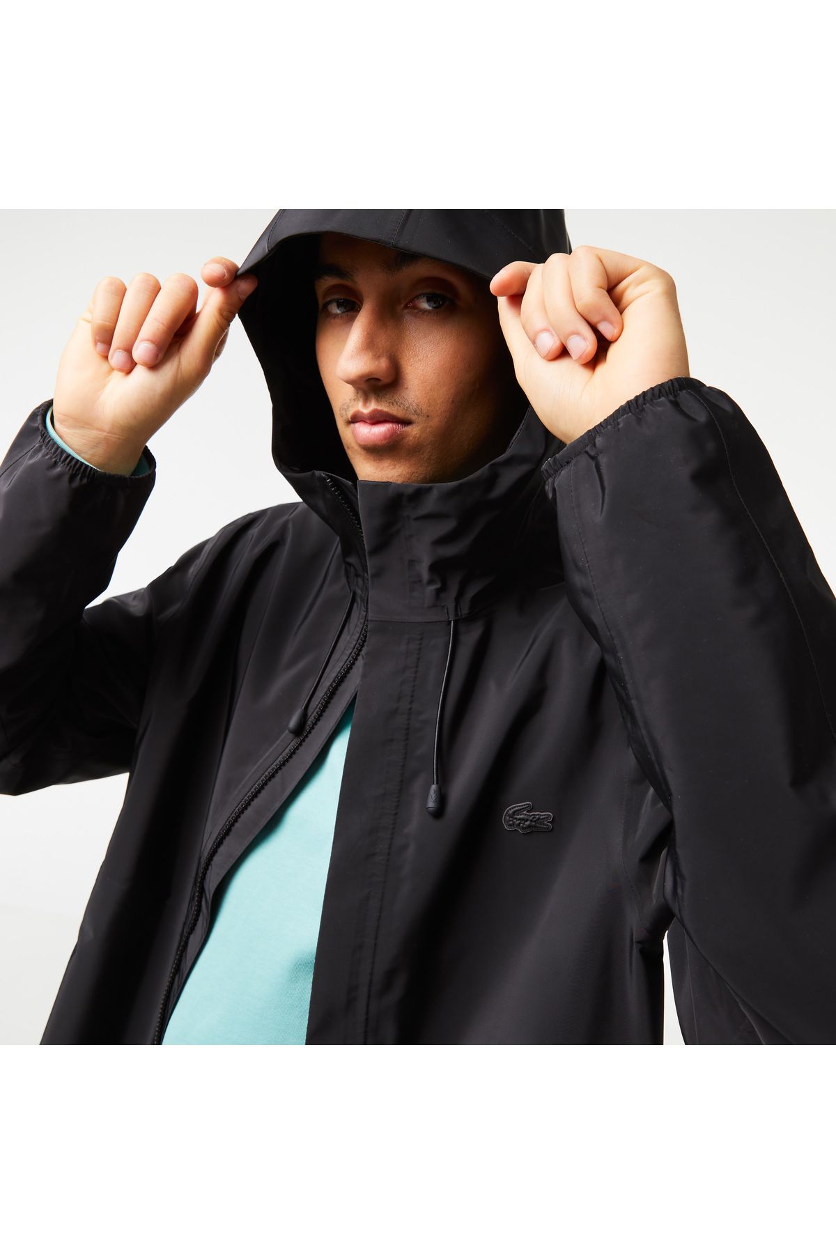 کاپشن مشکی مردانه مانتو کلاه دار اورجینال Lacoste