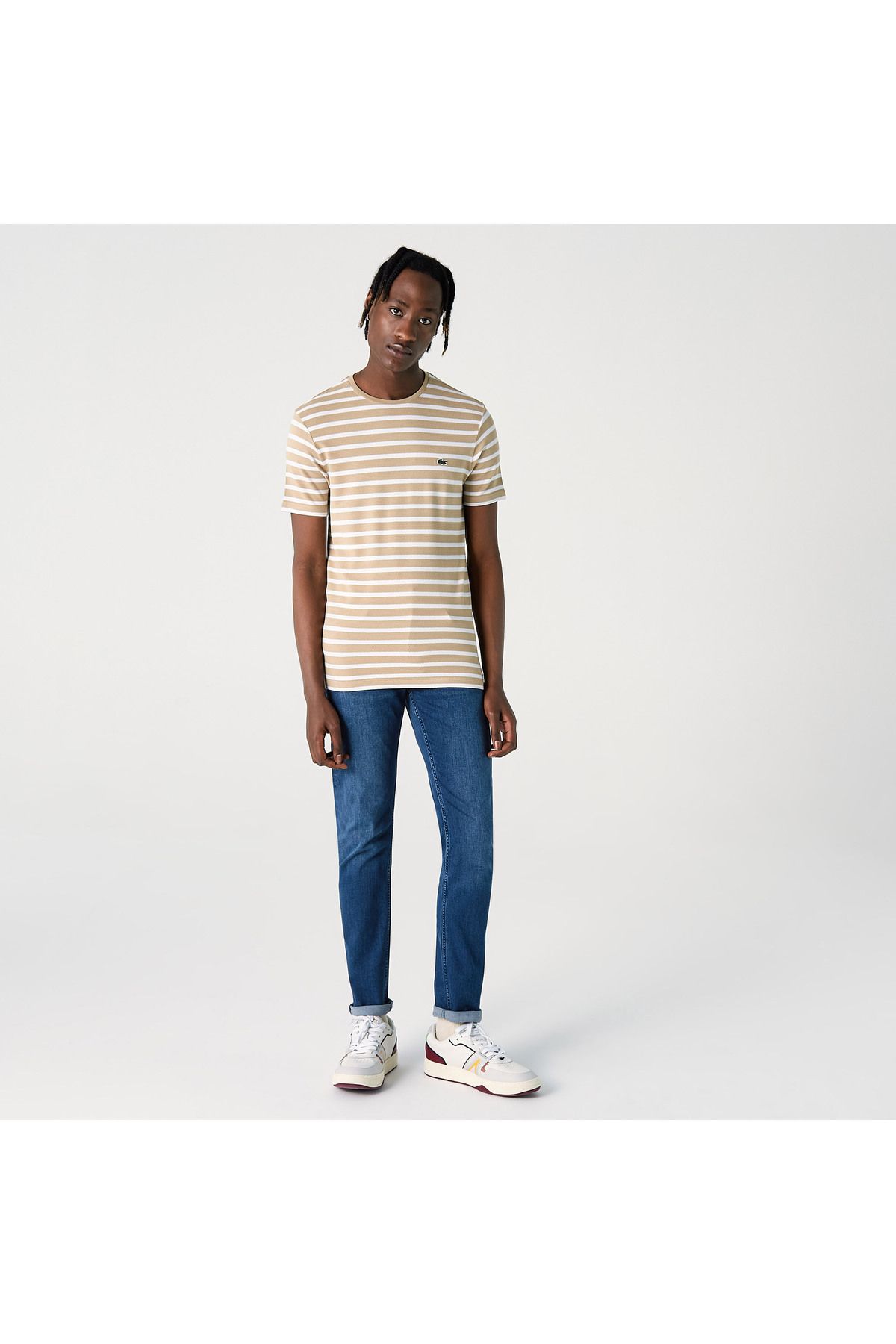 تی شرت چند رنگ مردانه قهوه ای دوچرخه سواری باریک Lacoste