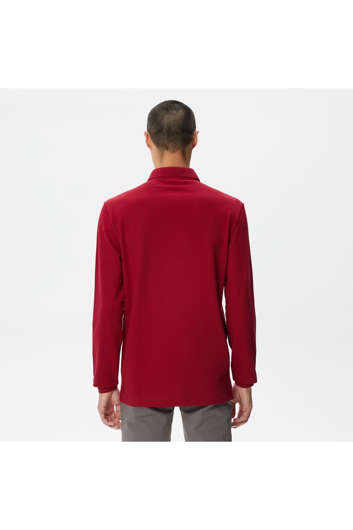 تی شرت یقه پولو قرمز مردانه آستین بلند و مناسب پاریس چوگان Lacoste