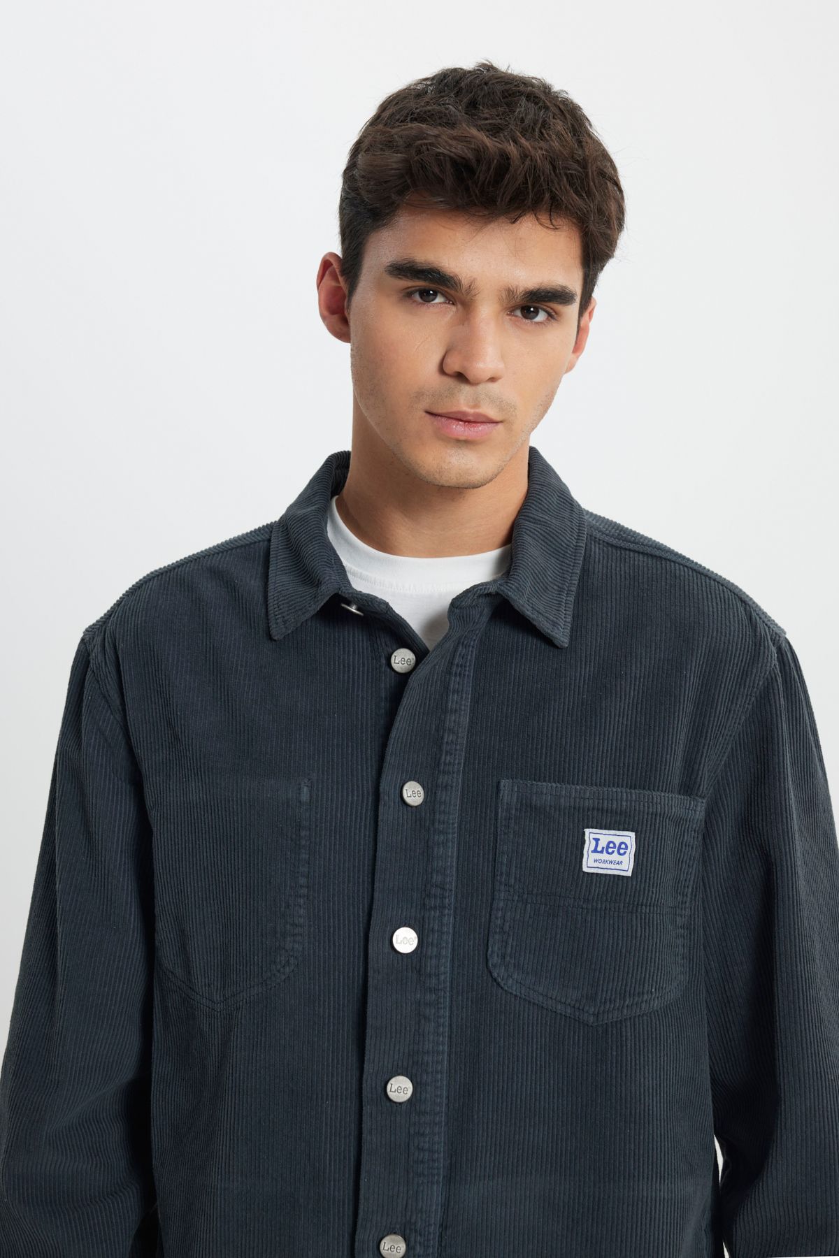 Lee-Loose Fit Relaxed Fit 100% Cotton Pale Black Velvet Shirt Jacket 4