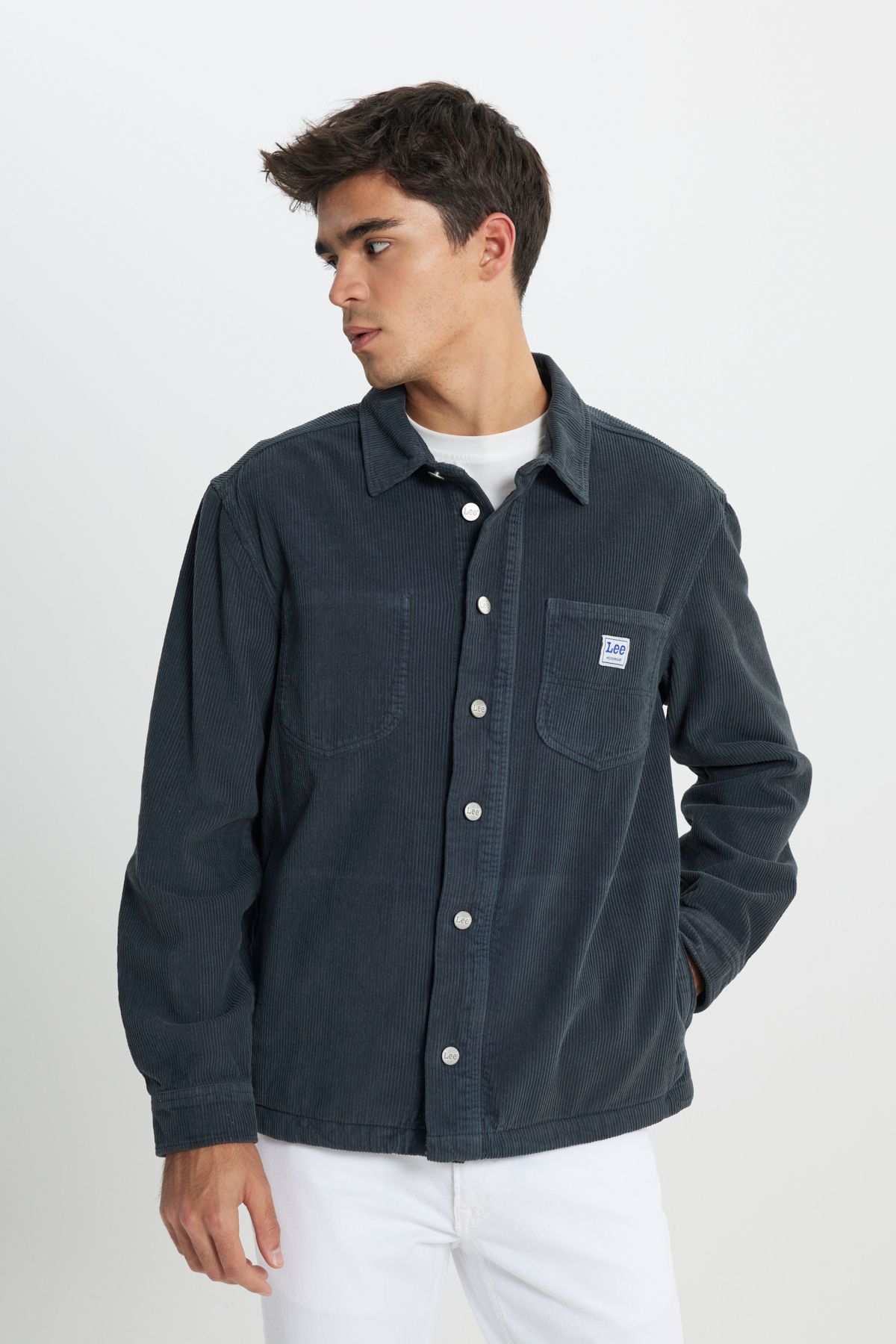 Lee-Loose Fit Relaxed Fit 100% Cotton Pale Black Velvet Shirt Jacket 2