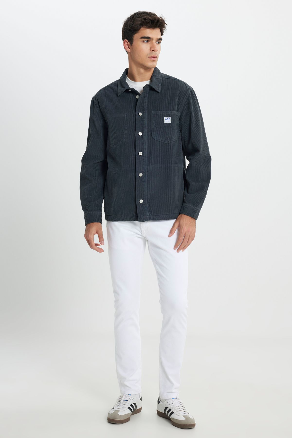 Lee-Loose Fit Relaxed Fit 100% Cotton Pale Black Velvet Shirt Jacket 3