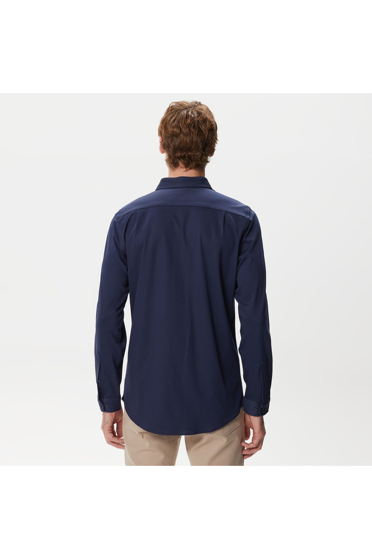 پیراهن / بلوز دکمه دار آبی مردانه باریک و اورجینال Lacoste