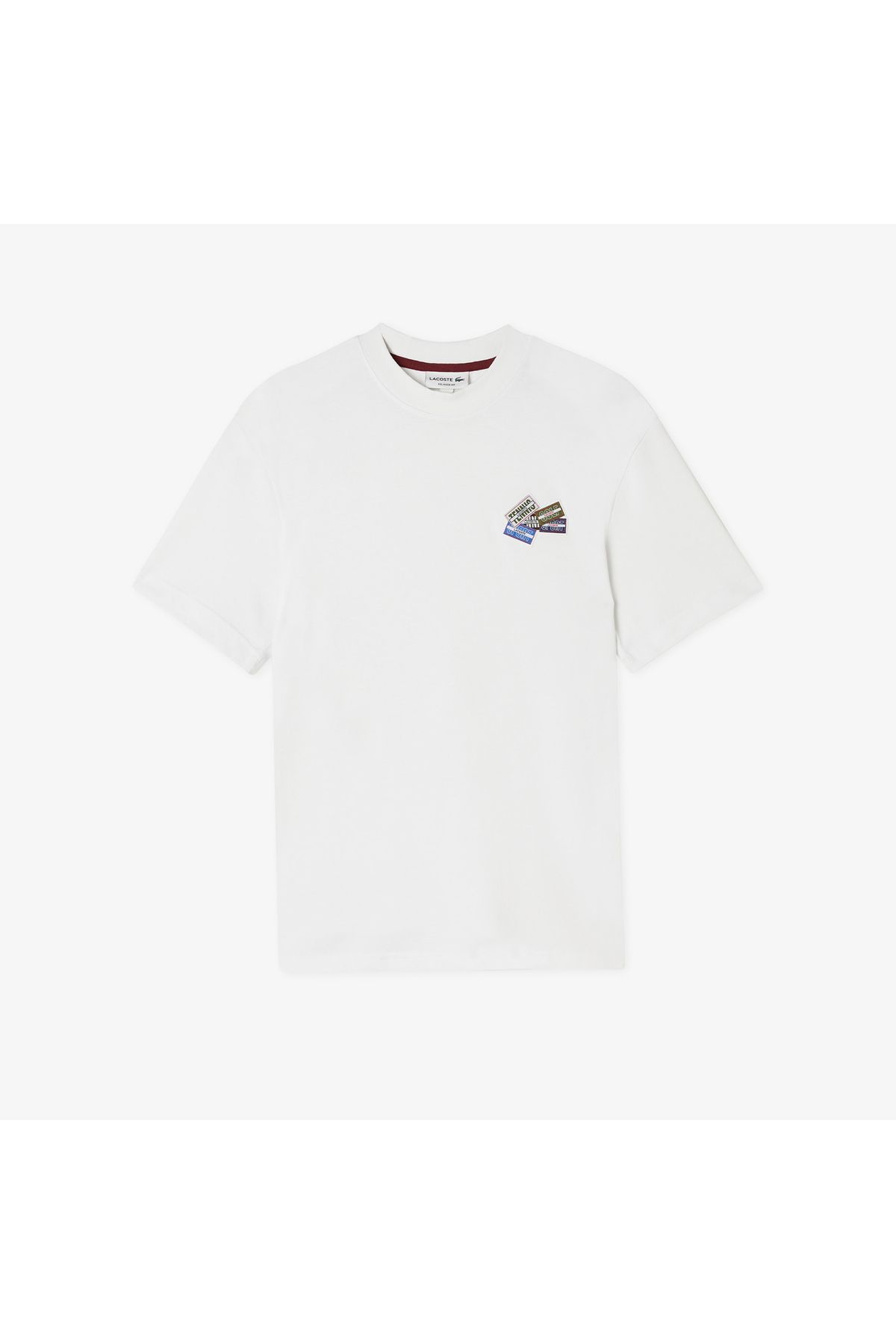تی شرت سفید مردانه یقه دوچرخه تناسب طرح دار Lacoste