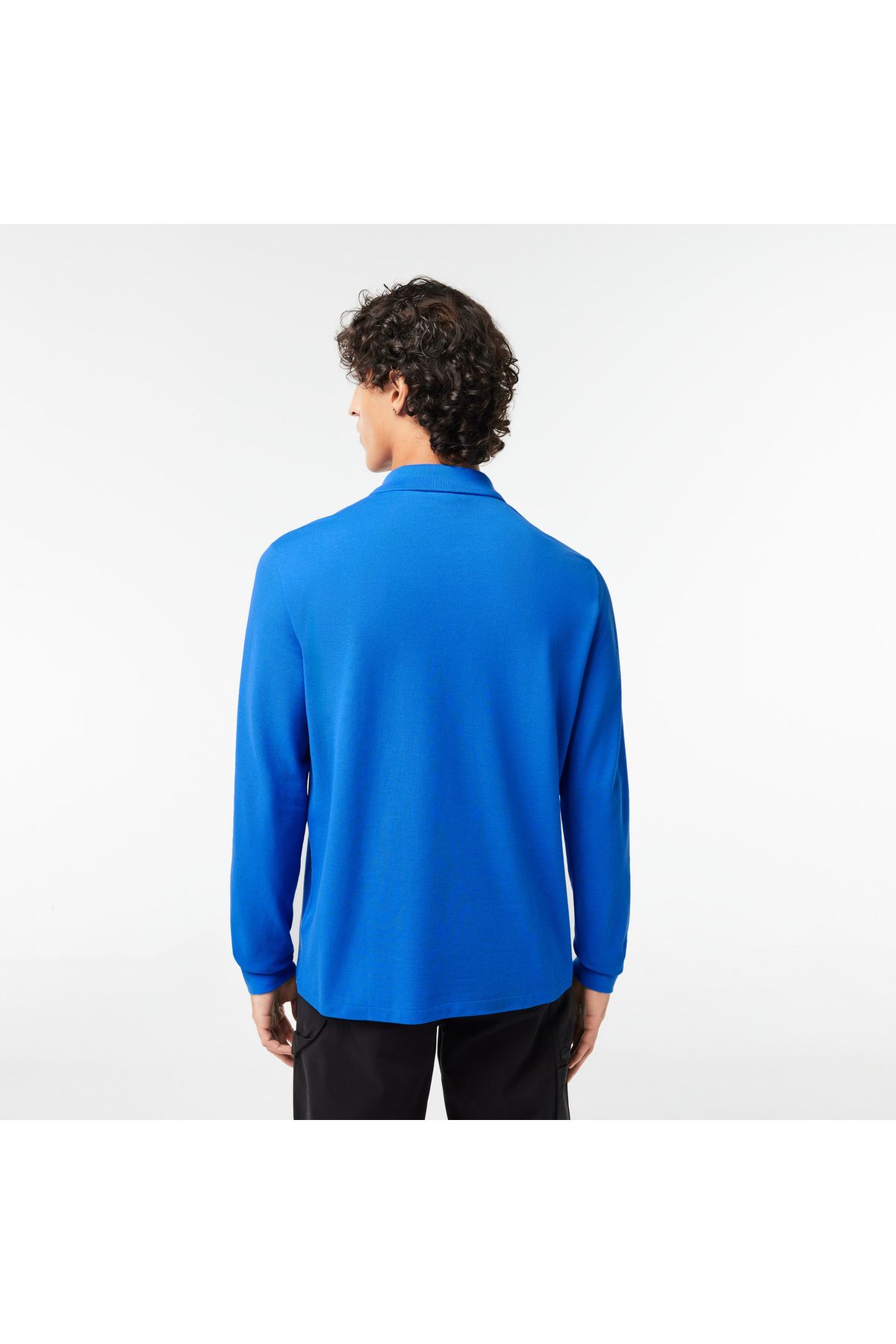 تی شرت یقه پولو مشکی مردانه آستین بلند کلاسیک L.12.12 چوگان آبی Lacoste