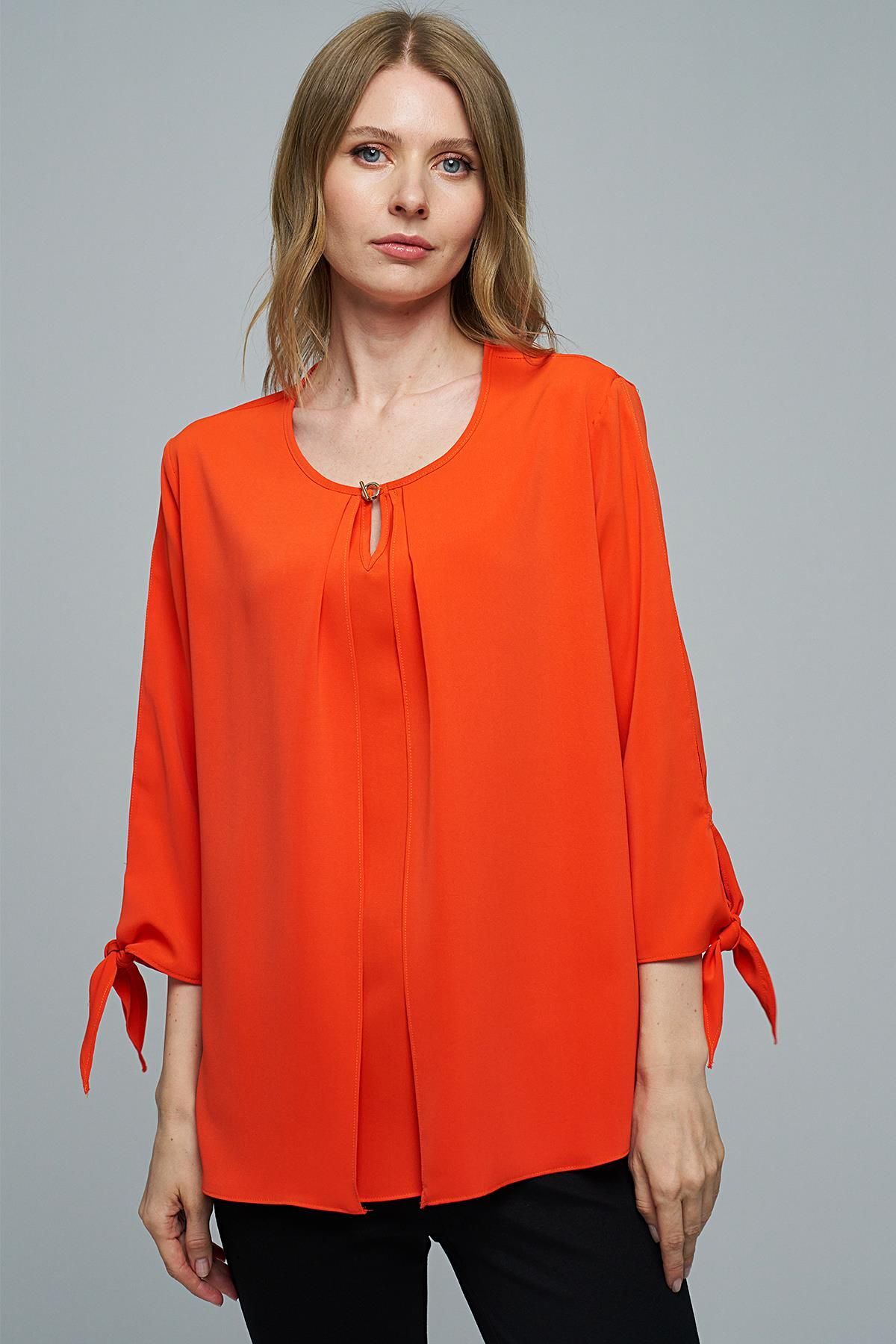 Journey-Blouse-O Neck, Front Pleat Detail, Sleeve Tie 5