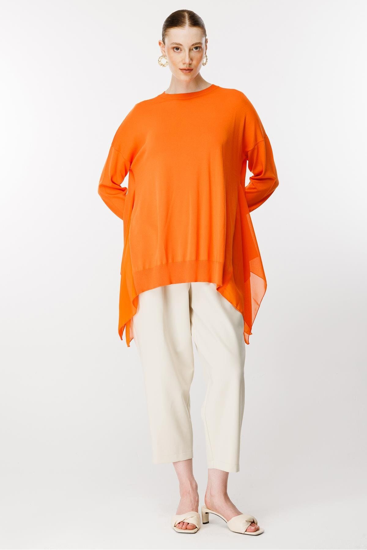 Ghisa-Orange Knitwear Tunic - Chiffon Detailed 2