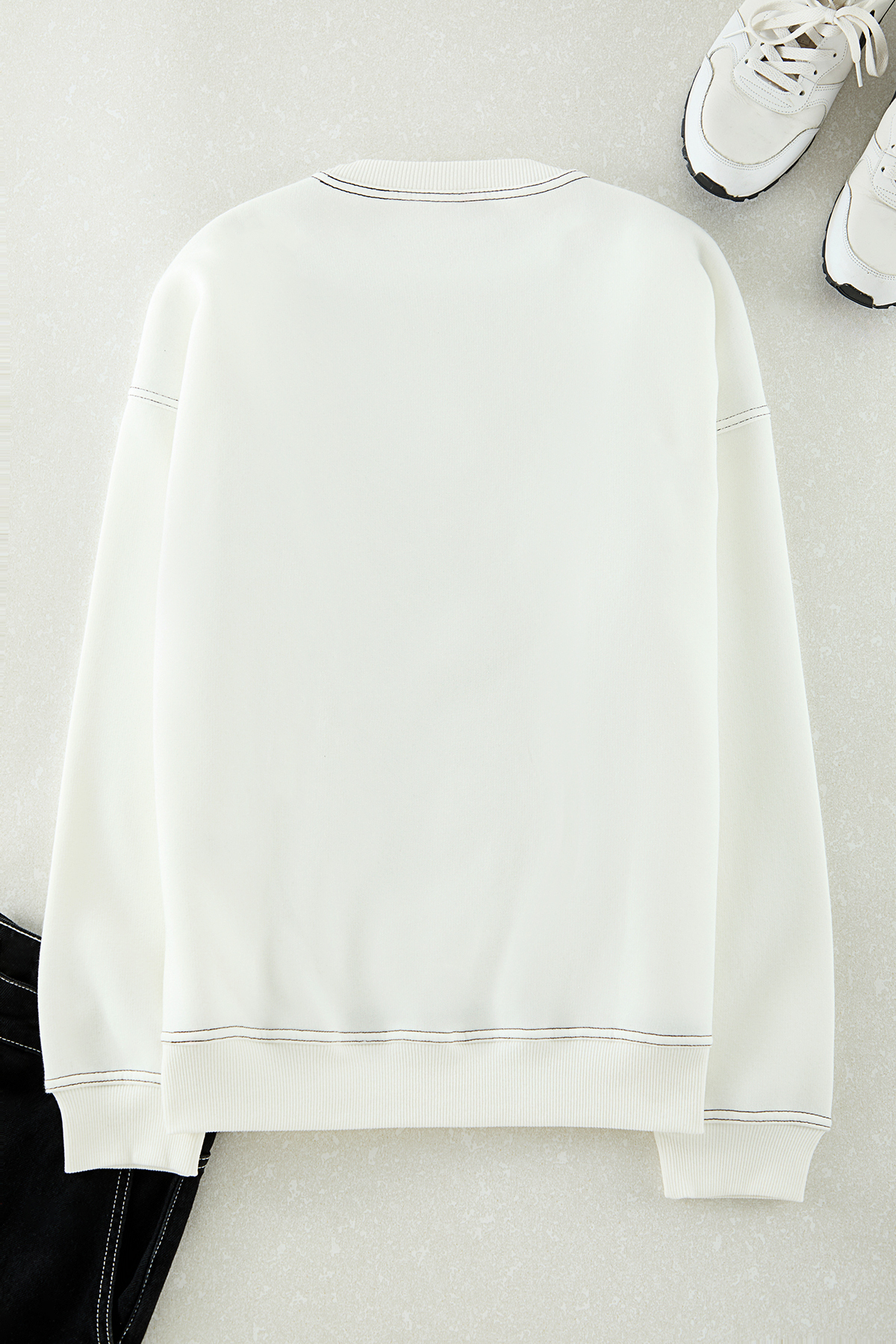 Trendyolmilla  Ekru Bisiklet Yaka Oversize/Geniş Kesim İçi Polarlı Dikiş Detaylı Sweatshirt TMNAW24SW00011 - Görsel 8