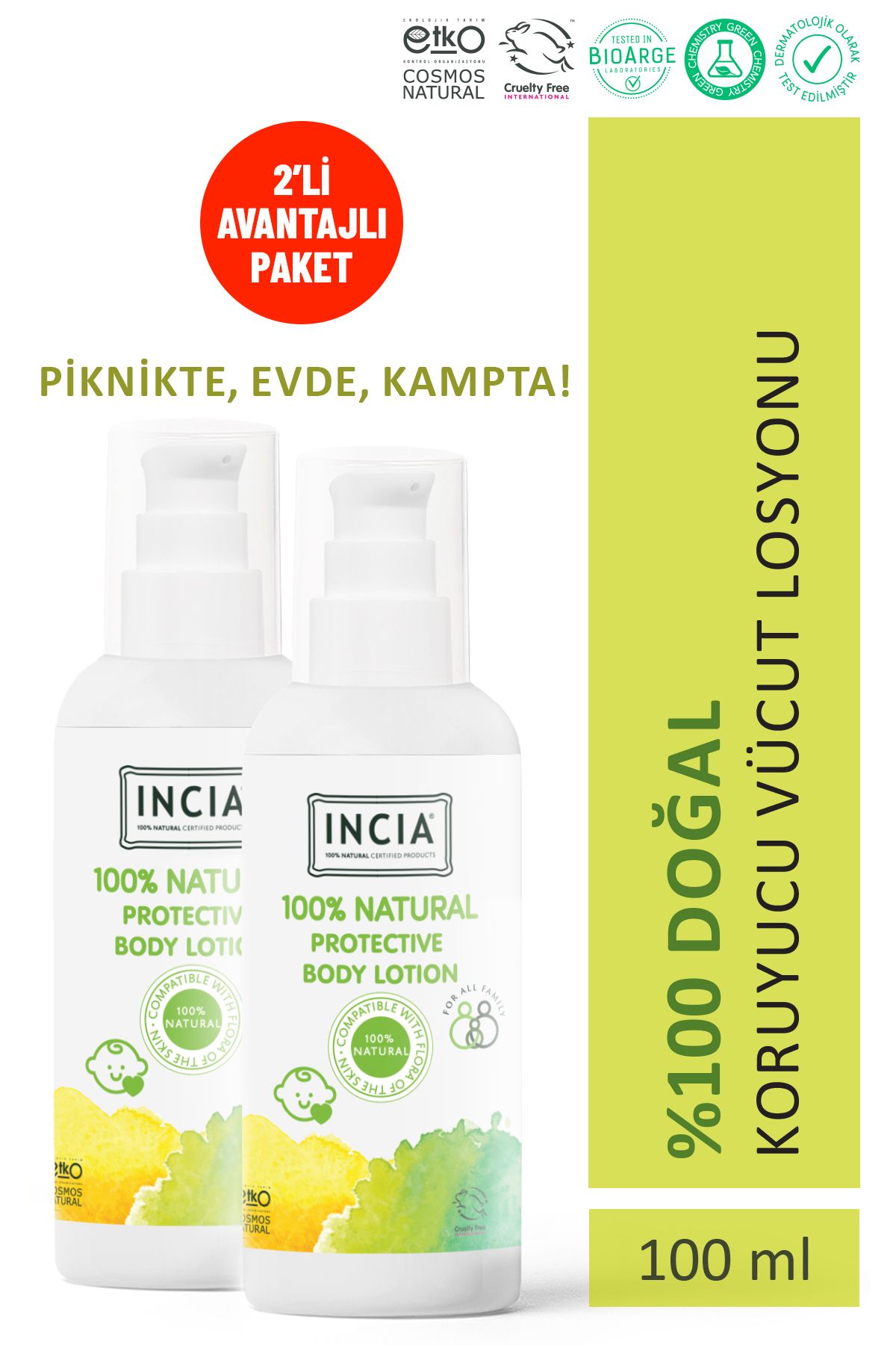 %100 Doğal Koruyucu Vücut Losyonu Sprey Yenidoğan Bebek Çocuk Limon Okaliptus Vegan 100 ml X 2 Adet
