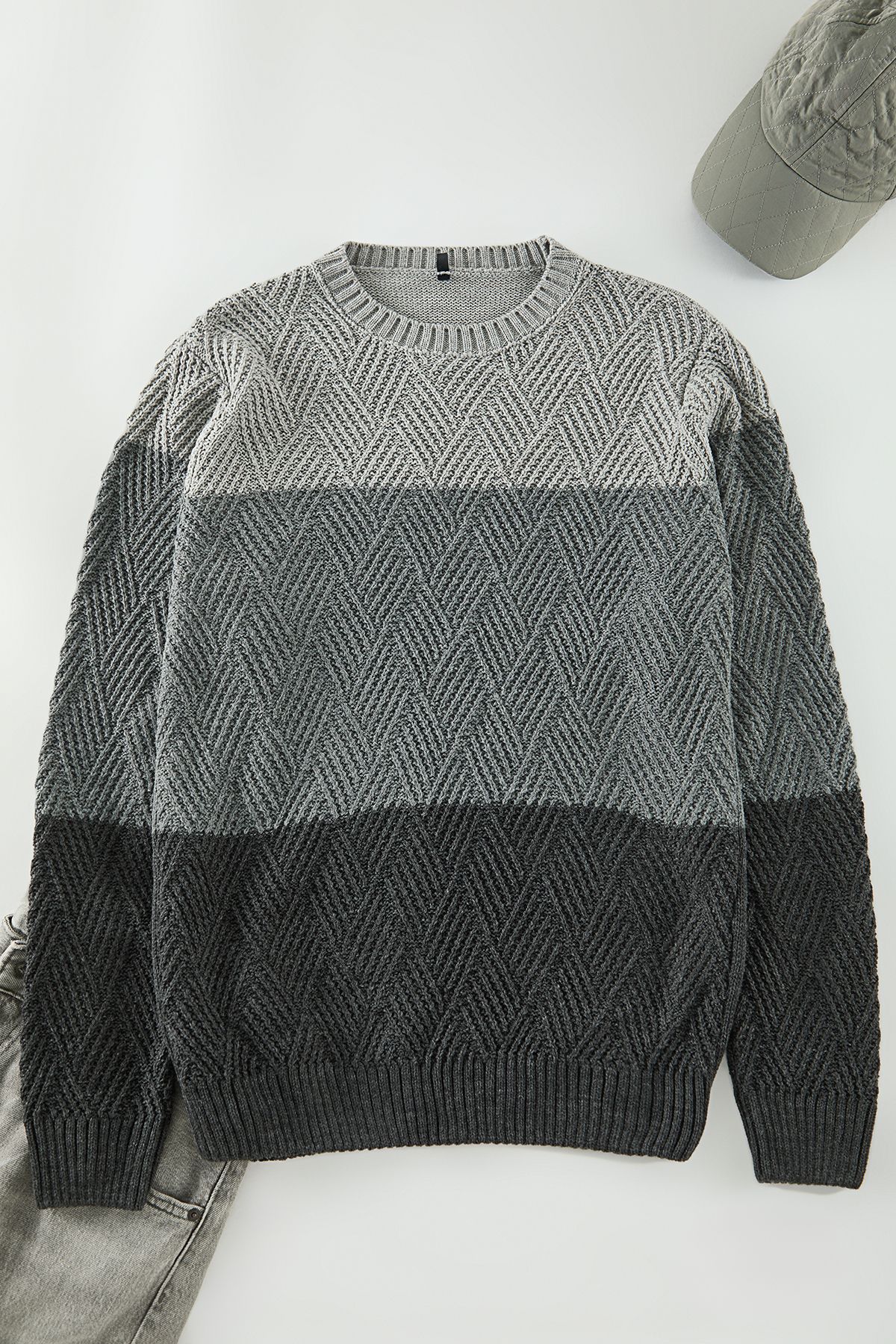 Trendyol Collection-Anthrazitfarbener normaler Radsportpullover – Color Block Block KMNAW20LS0026 6