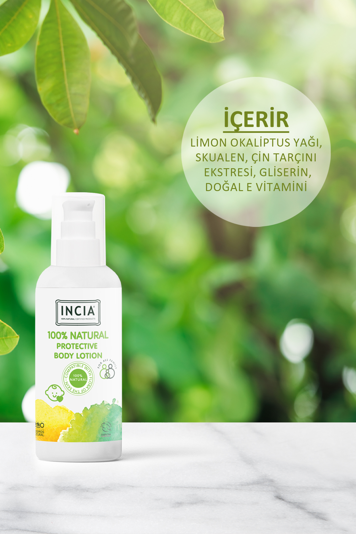 INCIA %100 Doğal Koruyucu Vücut Losyonu Sprey Yenidoğan Bebek Çocuk Limon Okaliptus Vegan 100 ml fotoğrafı 3 (önizleme)