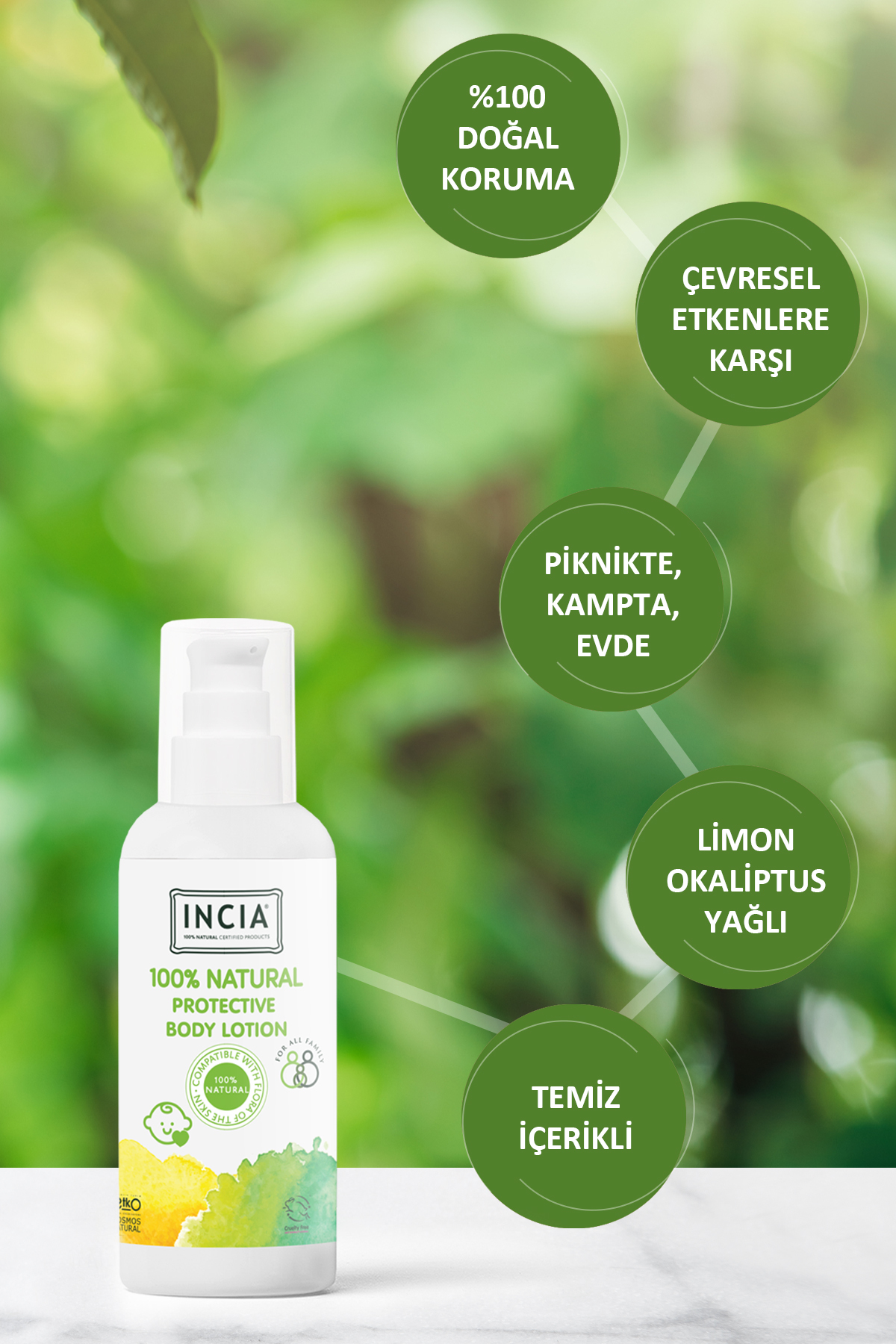 INCIA %100 Doğal Koruyucu Vücut Losyonu Sprey Yenidoğan Bebek Çocuk Limon Okaliptus Vegan 100 ml fotoğrafı 4 (önizleme)