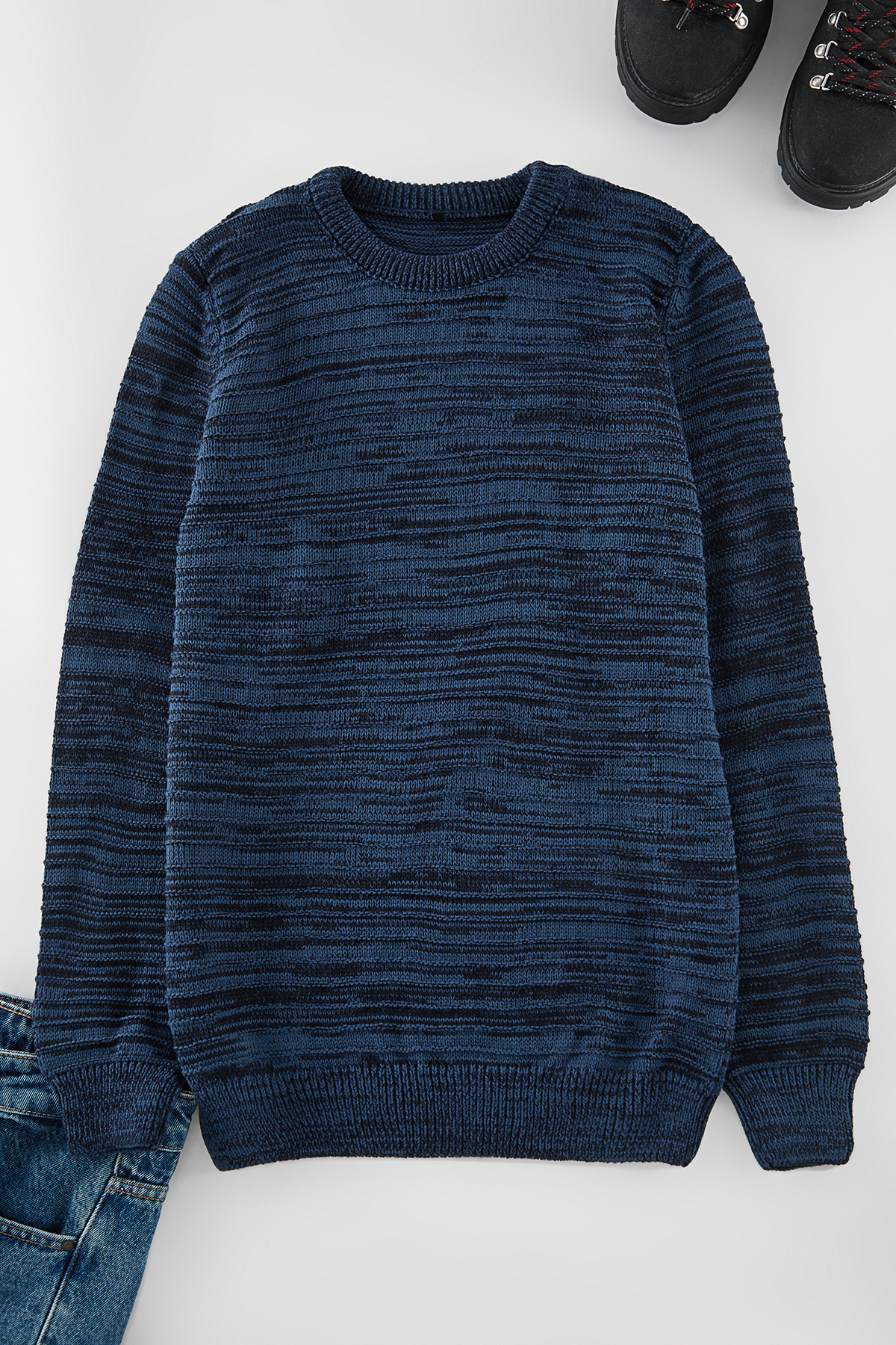 Trendyol Collection-Granatowy, dopasowany, dopasowany, dopasowany sweter z okrągłym dekoltem i gradientowym dzianinowym wzorem Tmnaw20Ls0008 7