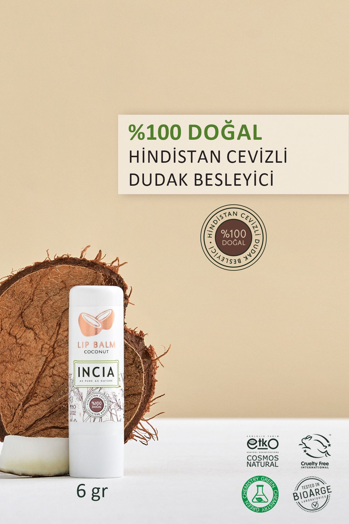 Incia-100% Natural Lip Nourishing Coconut Herbal Moisturizing Lip Care Cream 6 Gr 4