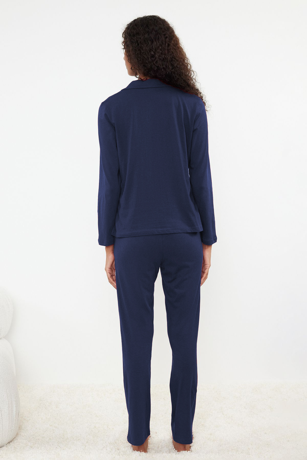 Trendyolmilla  Lacivert %100 Pamuklu Penguen Baskılı Örme Pijama Takımı THMAW23PT00151 - Görsel 5