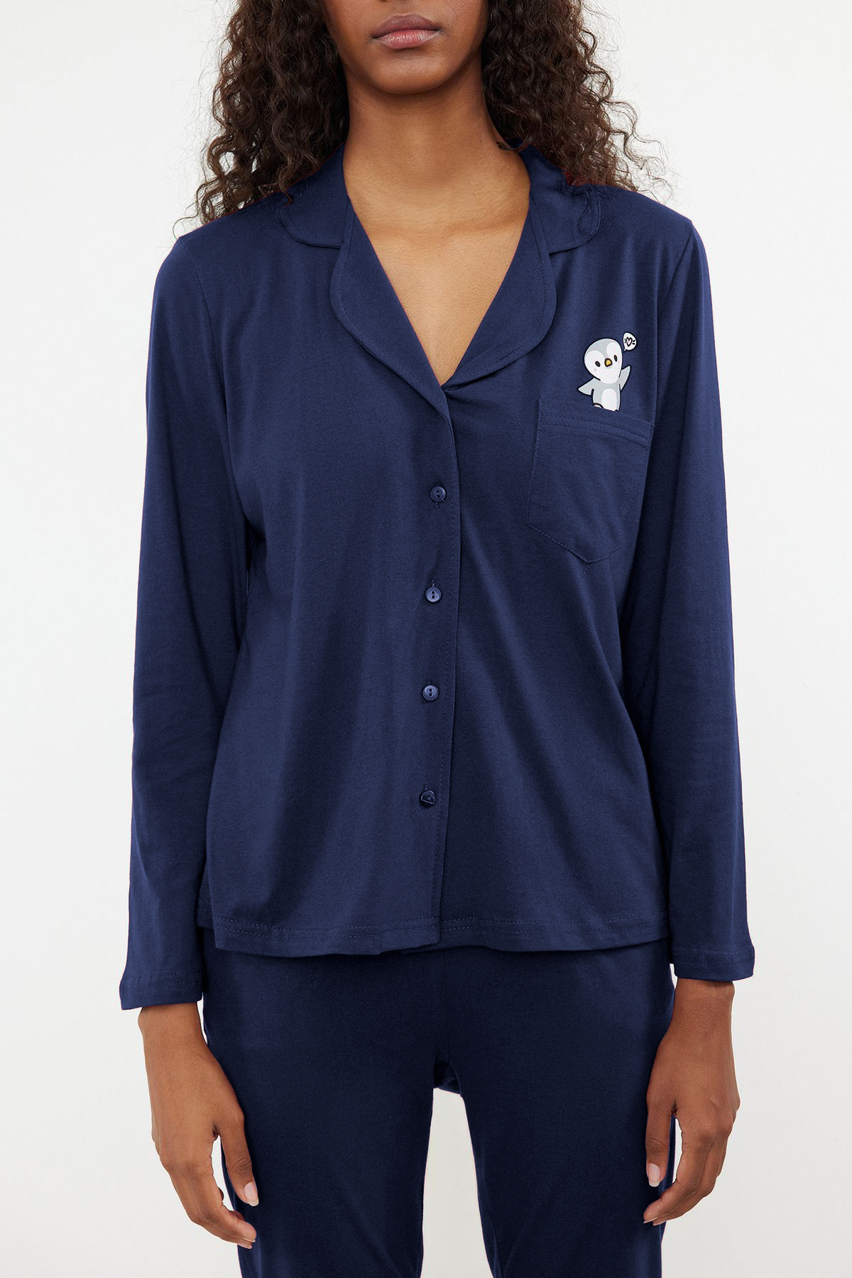 Trendyolmilla  Lacivert %100 Pamuklu Penguen Baskılı Örme Pijama Takımı THMAW23PT00151 - Görsel 3