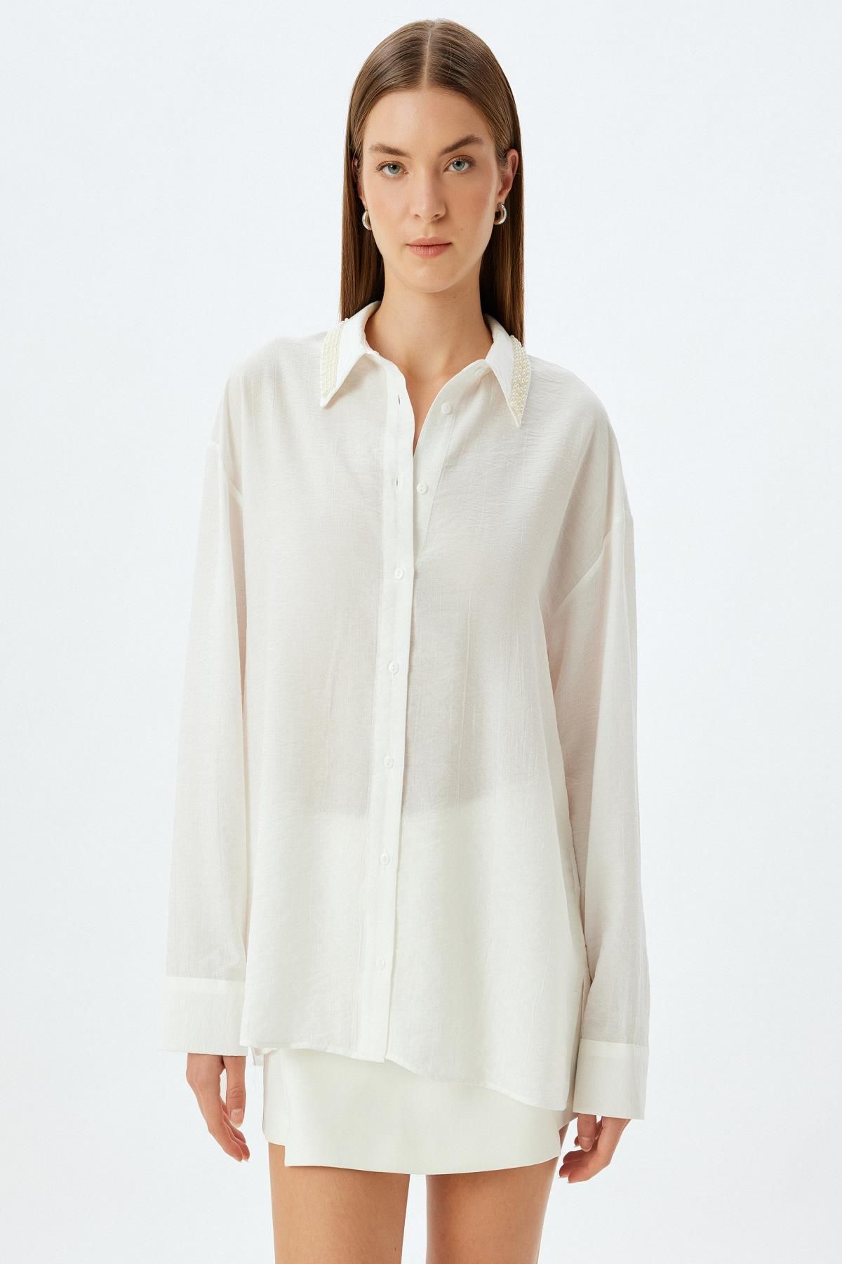 Koton-Off-White Women's Shirt 5Wak60038Ew 3