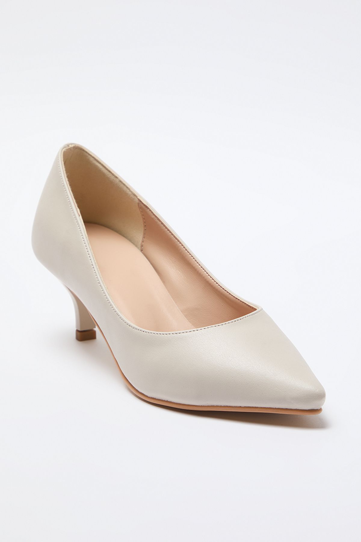 TRENDYOL SHOES-Beige Pointed Toe Women's Classic Kitten Heeled Shoes Takaw25To00022 6
