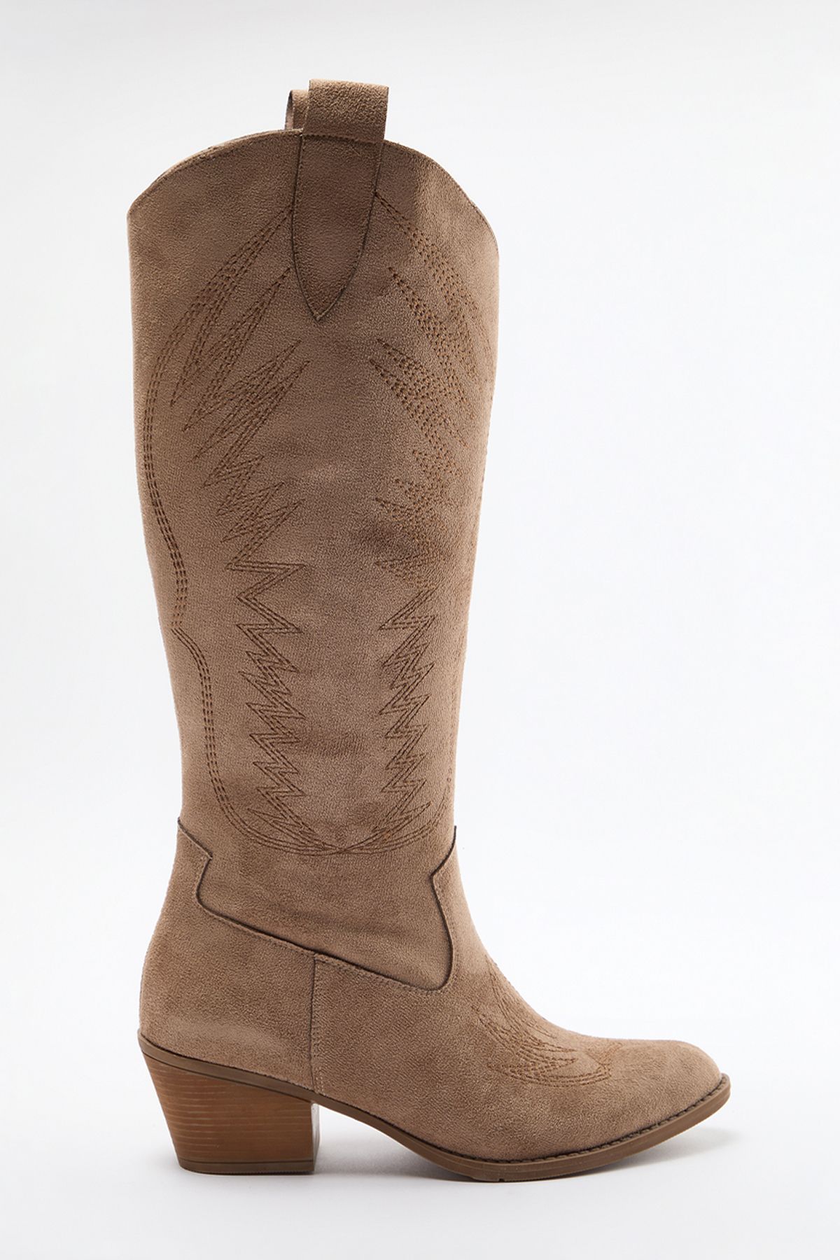 TRENDYOL SHOES-Cizme de cowboy pentru femei din piele intoarsa cu tocuri bloc brodate din nurca TAKAW25CZ00016 3