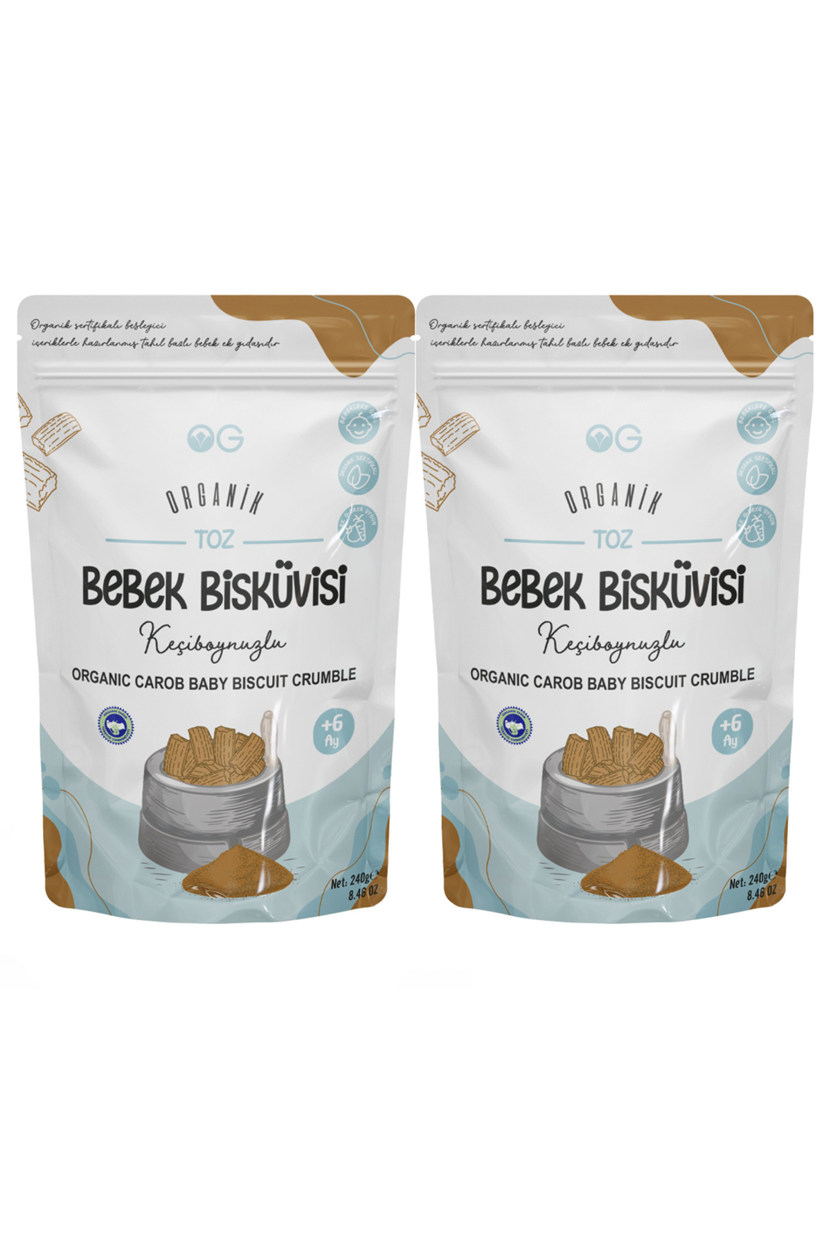 OG natural 2'li Organik Keçiboynuzlu Toz Bebek Bisküvi Seti