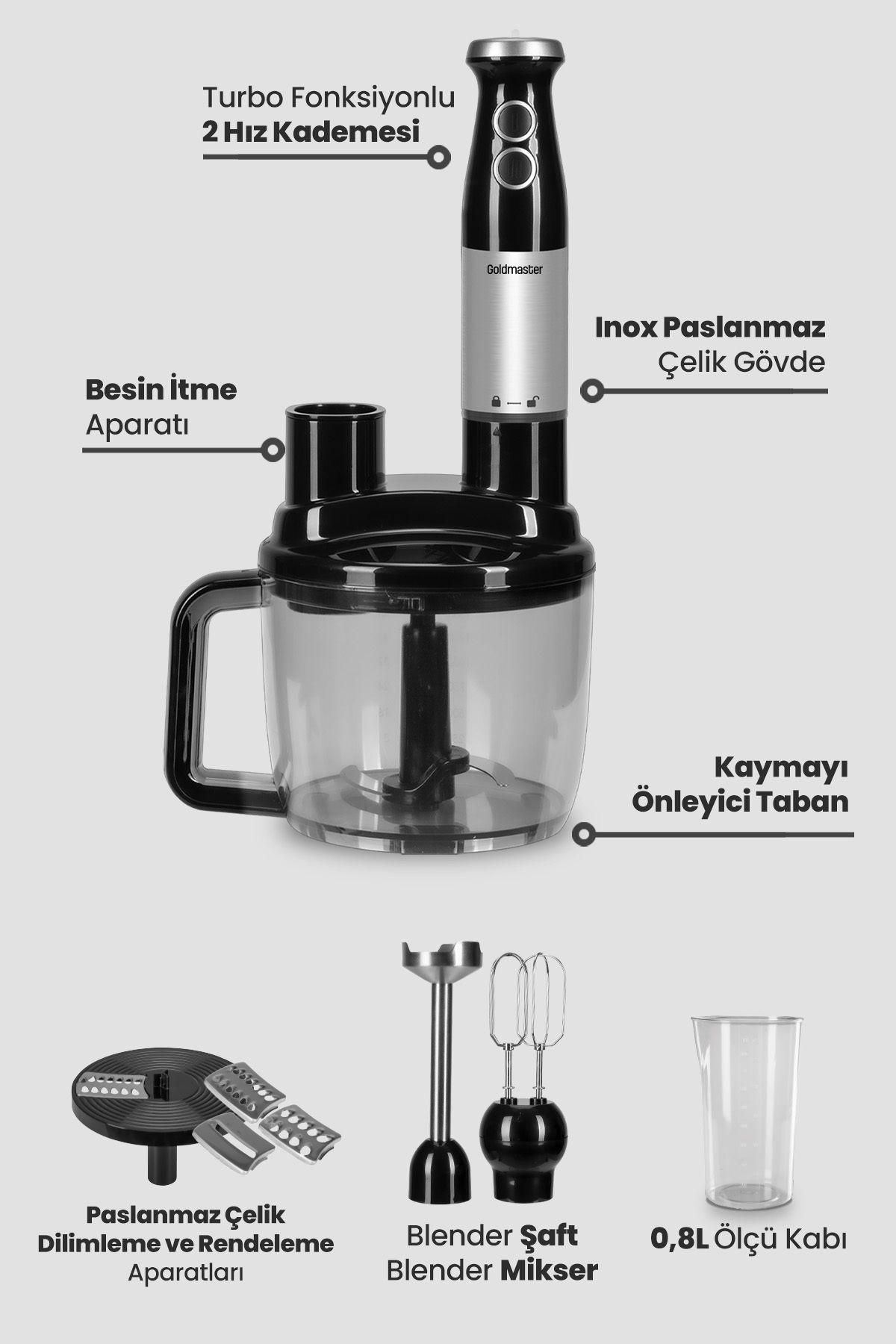 GOLDMASTER-Fastrobot Inox Stainless Steel 8 in 1 Multi-Purpose Food Processor Multi Blender Set 6