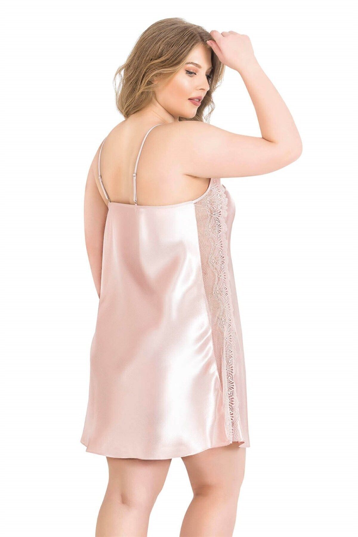 PRIMODA-Life Lingerie - Large Size Short Satin Nightgown Powder 2