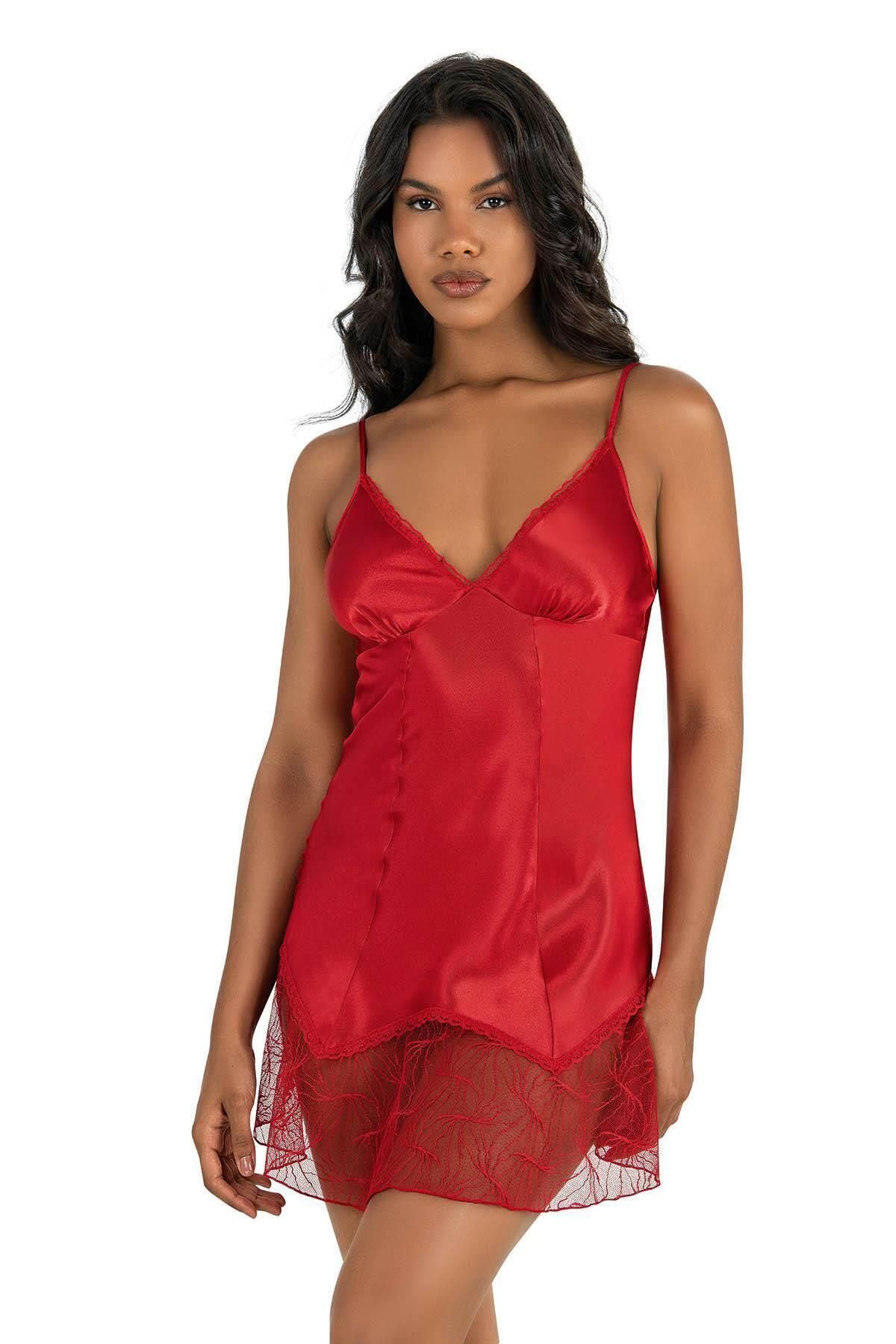 PRIMODA-Red Short Satin Nightgown 8227 1