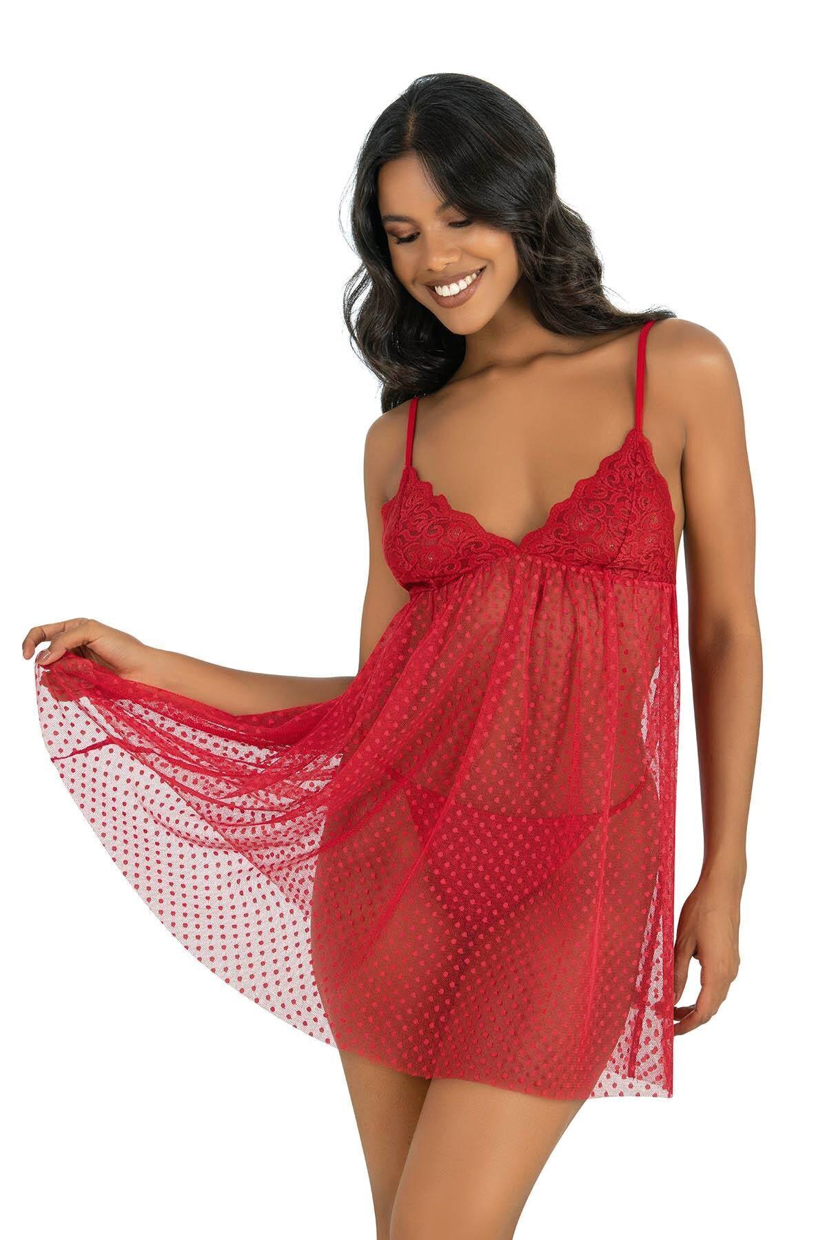 Primoda Kırmızı Kısa Tül Gecelik 4243