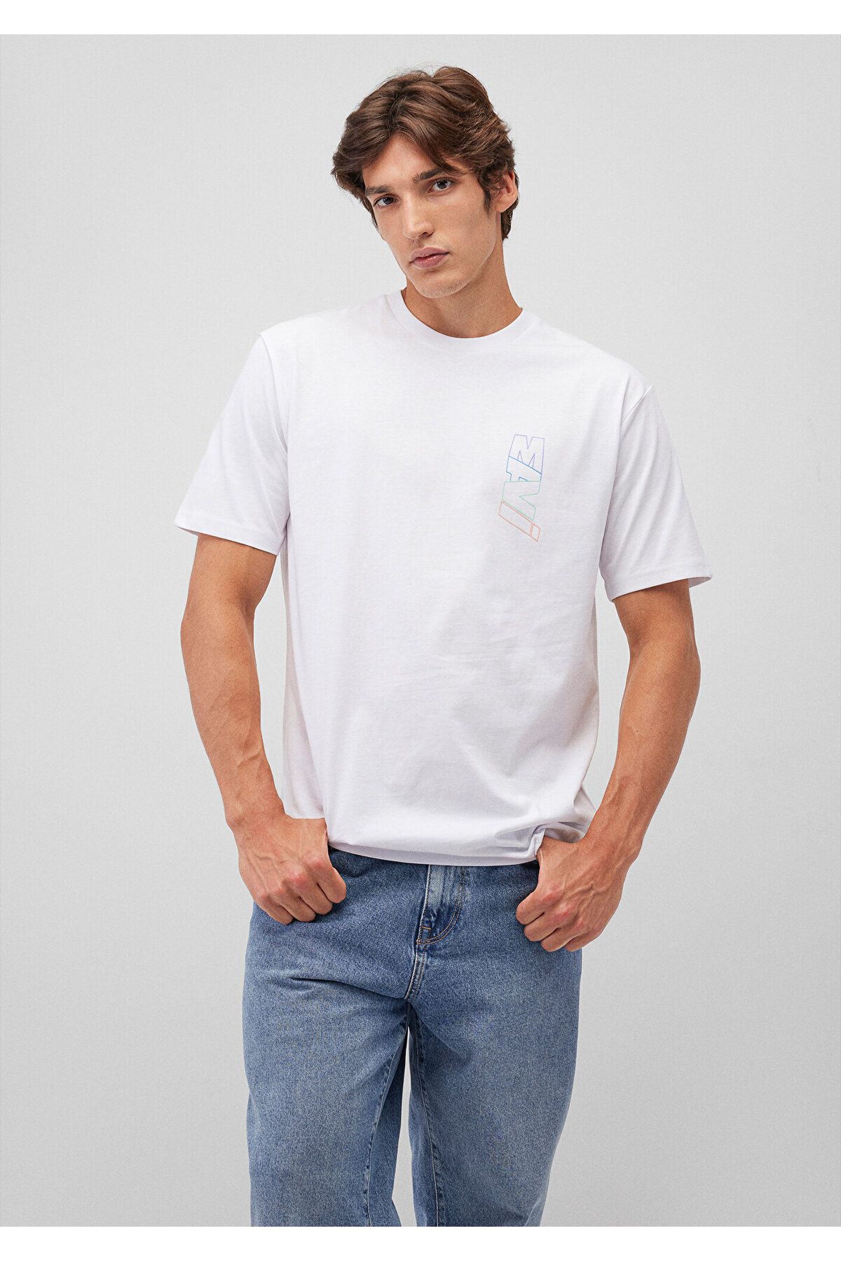 Mavi-White Logo Printed Loose Cut T-shirt - 0612350 -620 3