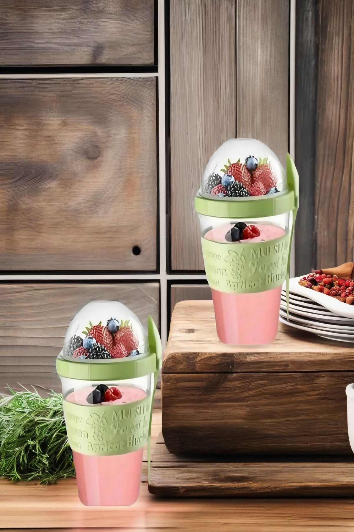 Open Home Concept-600ml Capacity - 2 Pcs Yogurt Muesli Salad Fruit Storage Container with Fork and Spoon for Diet and Breakfast 3