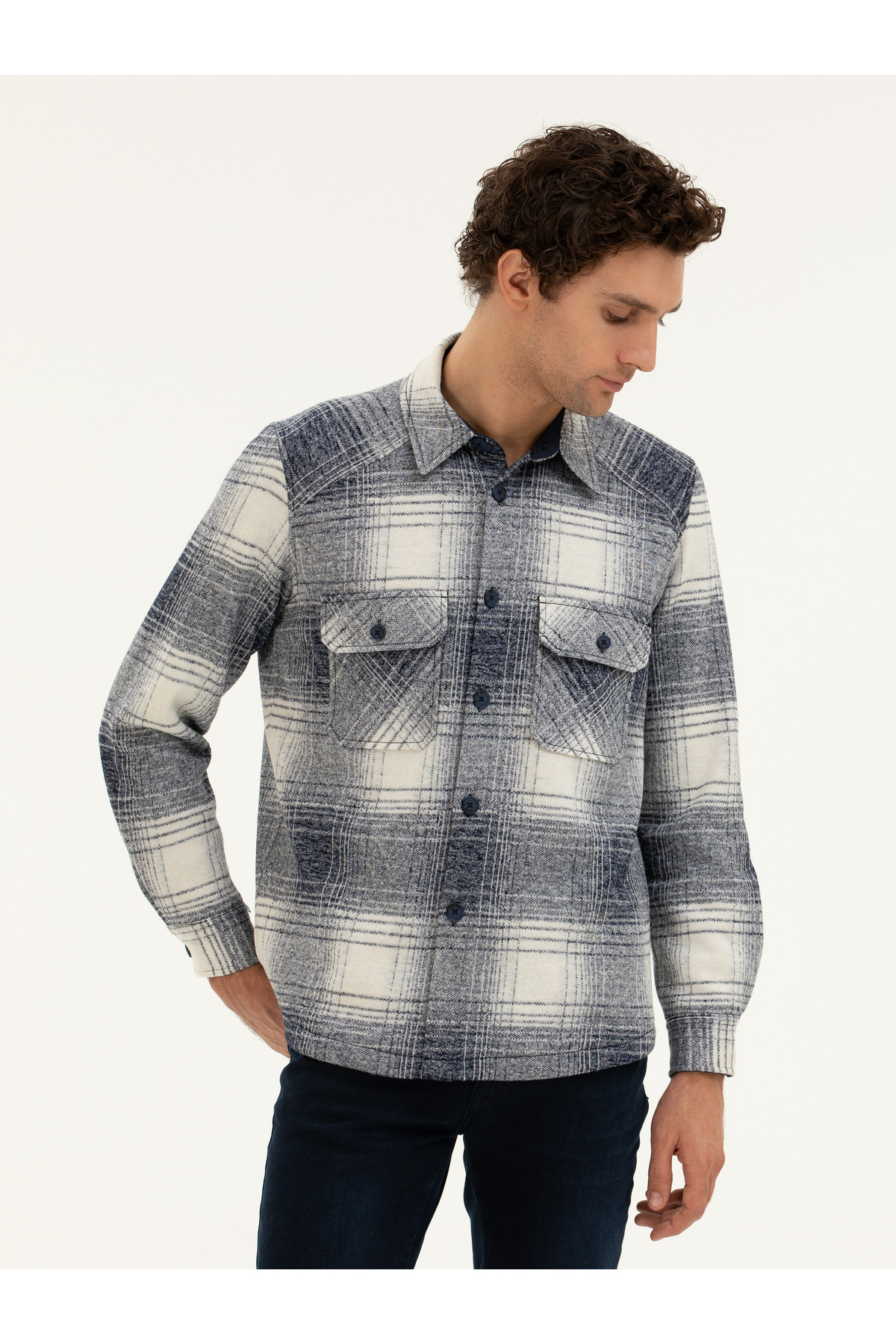 پیراهن چهارخانه پشمی سرمه‌ای برند کاشارل کد:(50277998-VR033) Cacharel