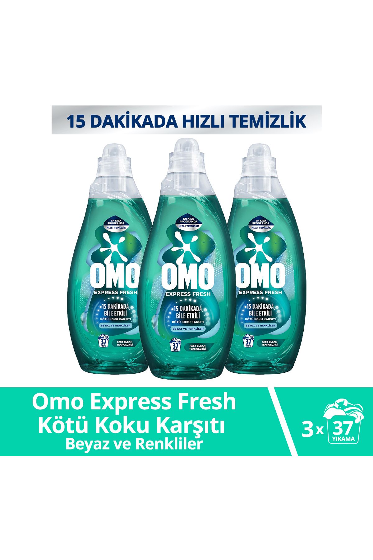 Omo Express Fresh Kötü Koku Karşıtı Beyaz Ve Renkliler Sıvı Çamaşır Deterjanı 1480 ml X3