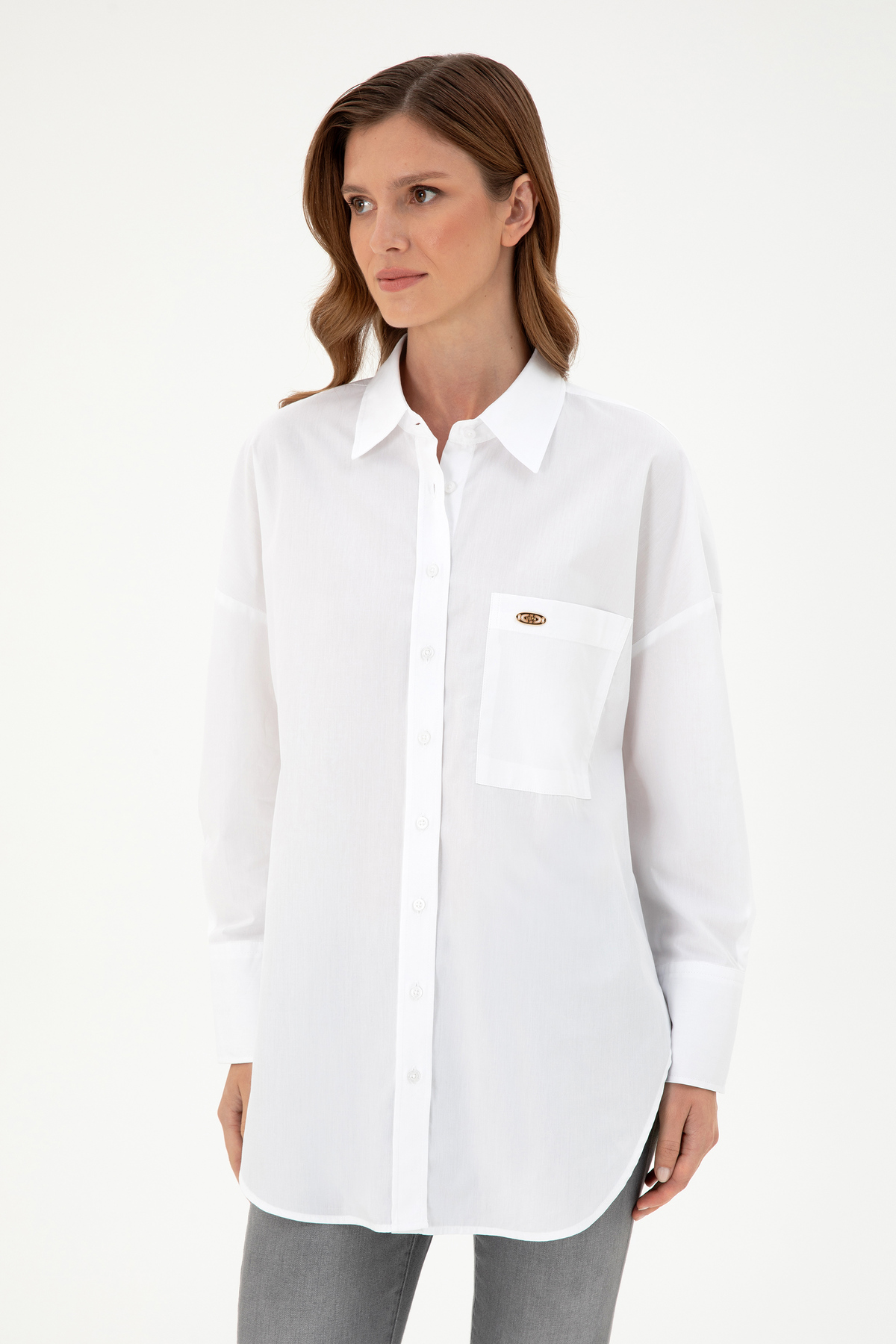 U.S. Polo Assn.  Kadın Beyaz Uzun Kollu Tunik Gömlek 50297115-VR013 - Görsel 3