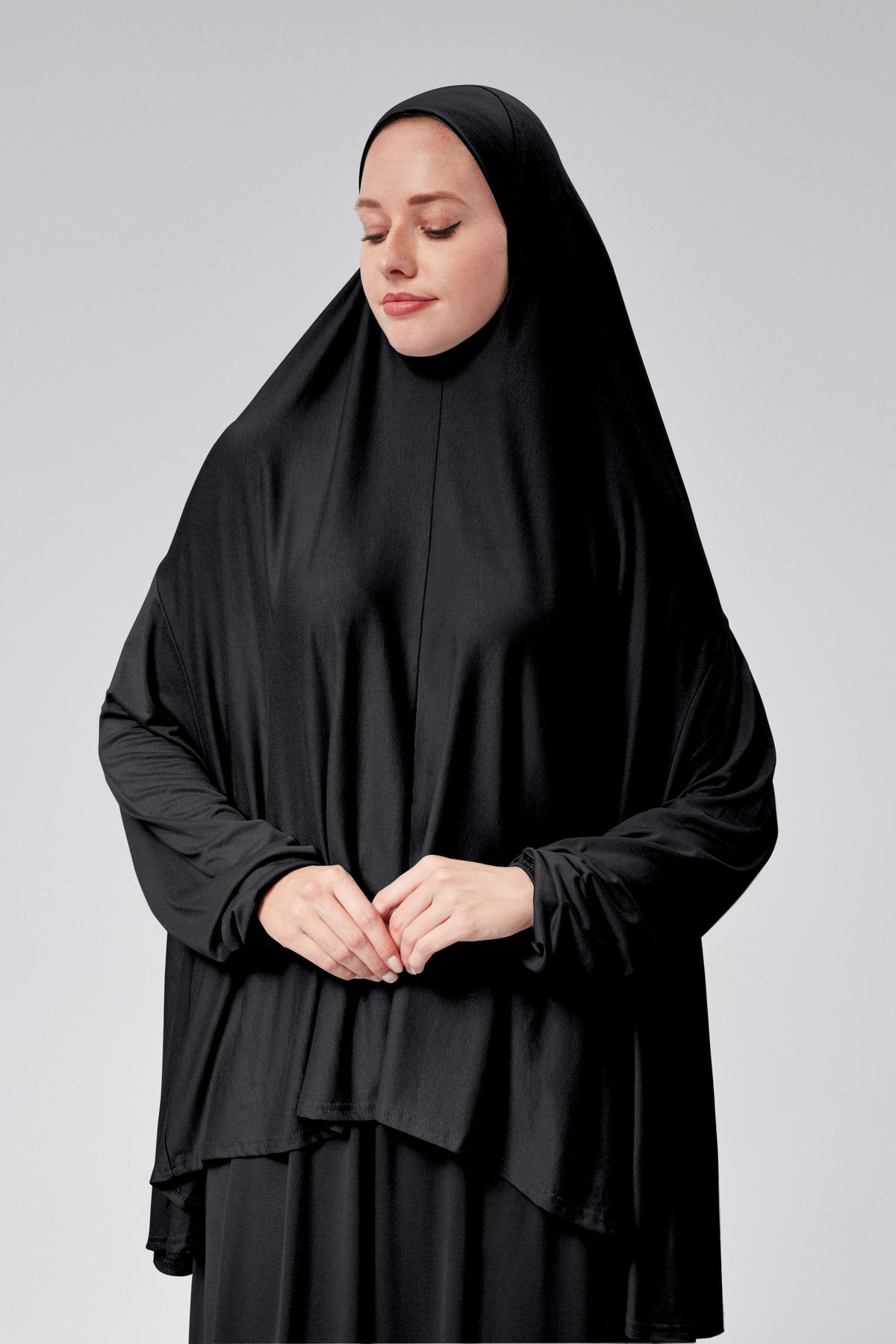 Sonbaharmoda لباس نماز دو تکه زنانه با روسری پنبه ارگانیک آستین الاستیک دامن بدون لغزش حجاب نخی شانه دار