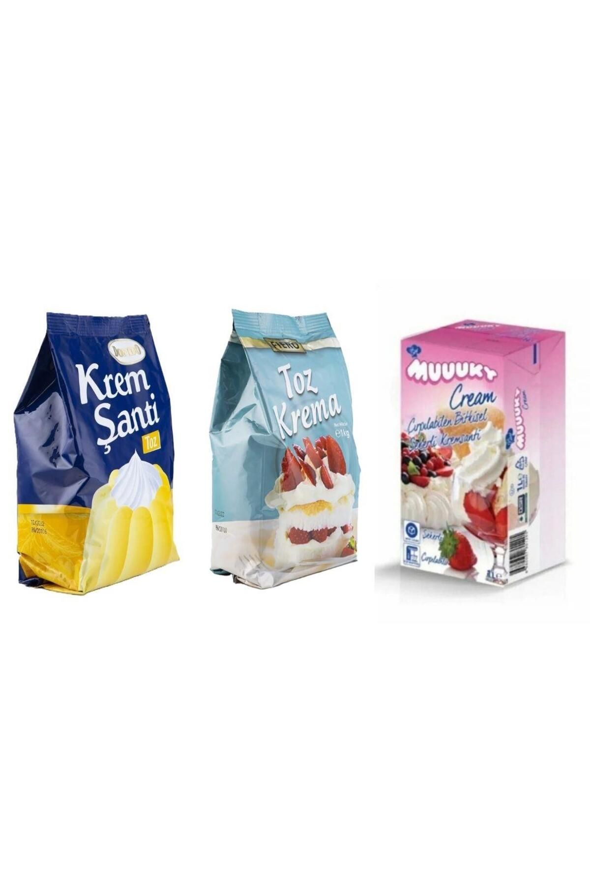 Dondo Toz Krem Şanti 1 Kg Muuuky Şekerli Şanti 1 Kg Fiero Italyan Toz Krema 1 Kg (3LÜ PASTACILIK SETİ)