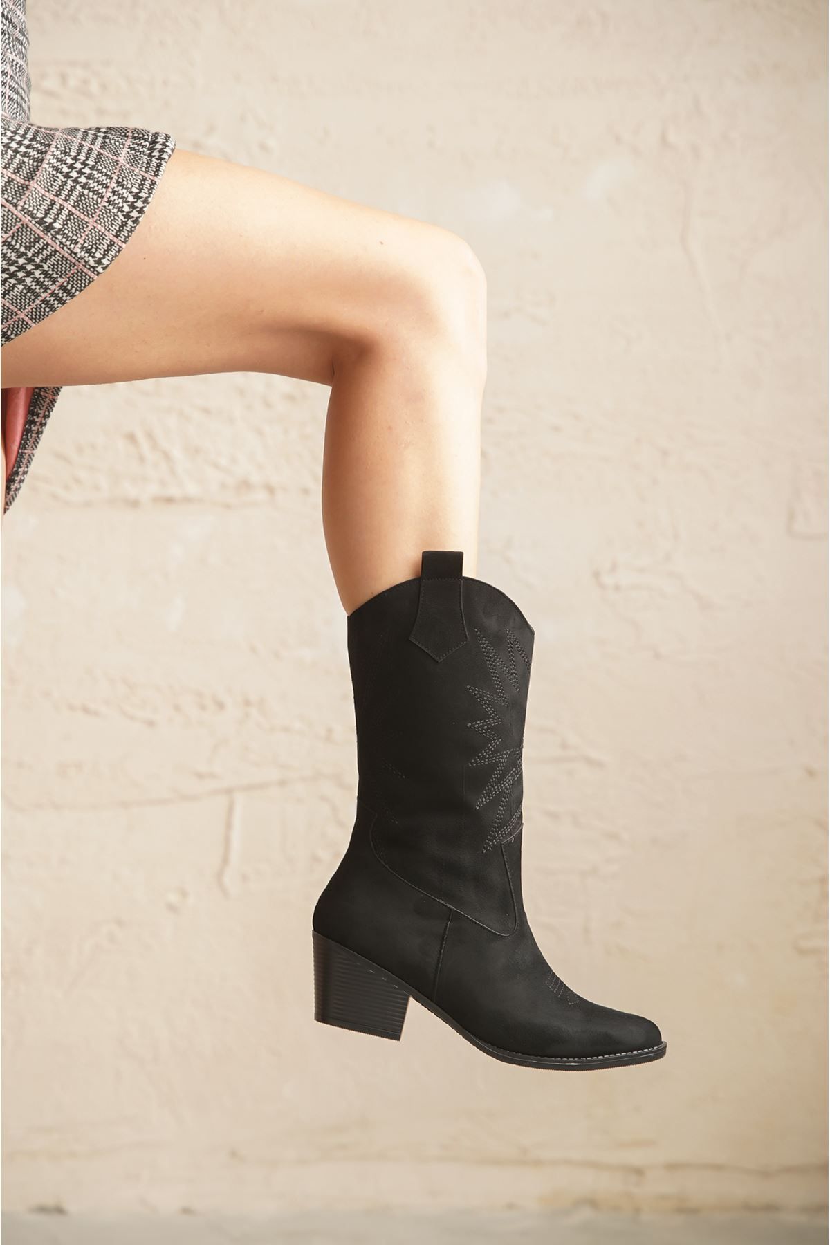 MODAADAM-Γυναικείες μπότες Costa Cowboy - Flat-Black Suede 6