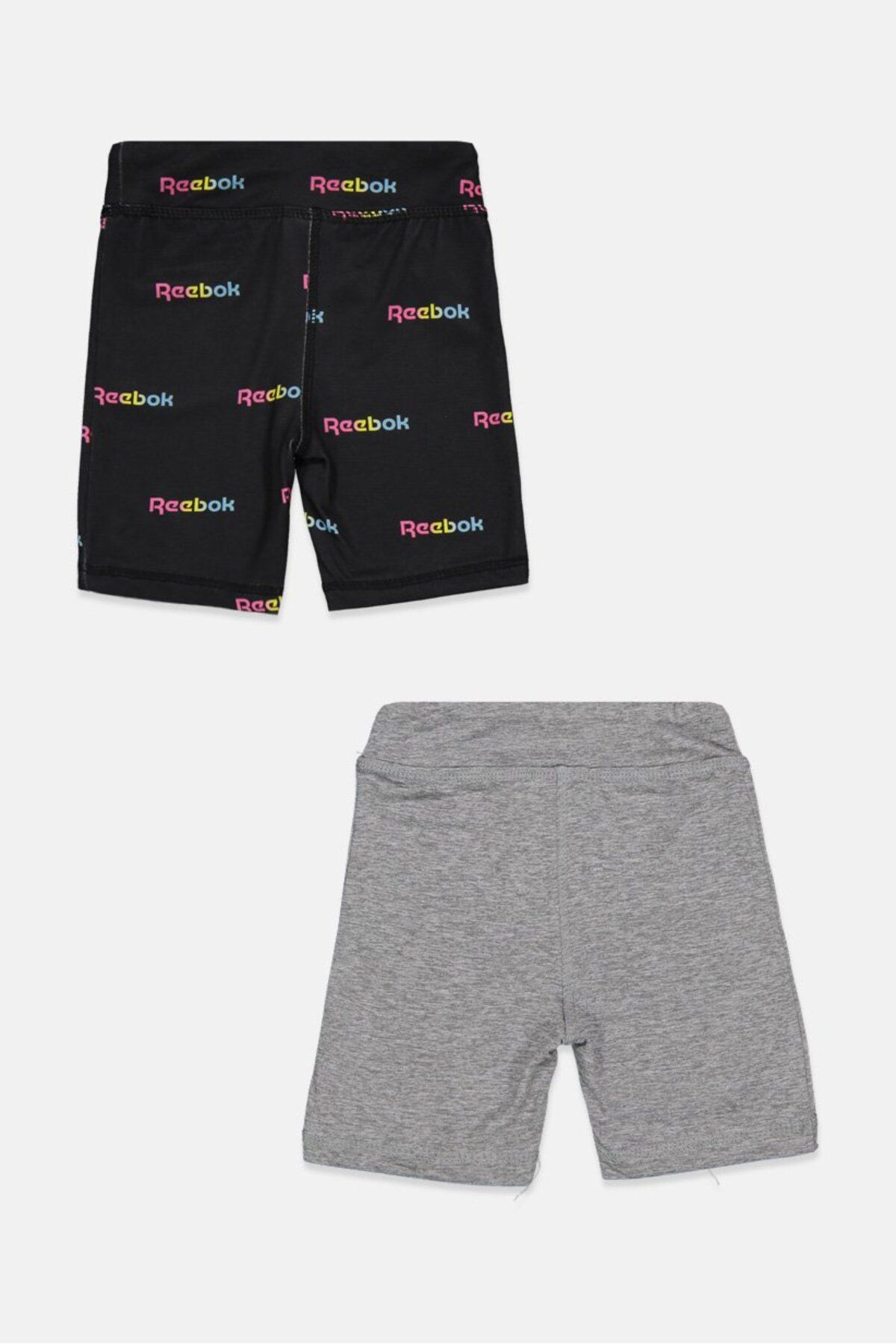 Reebok-Toddlers Girl 2 Pcs Brand Logo Print Pull On Short, Black and Grey 2