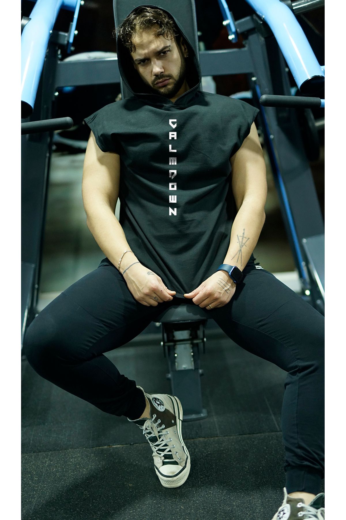 ACTIVE MODA Oversize Kolsuz Sporcu Atleti CalmDown Siyah Kapüşonlu Spor GYM Sporcu Atlet %100 Pamuk