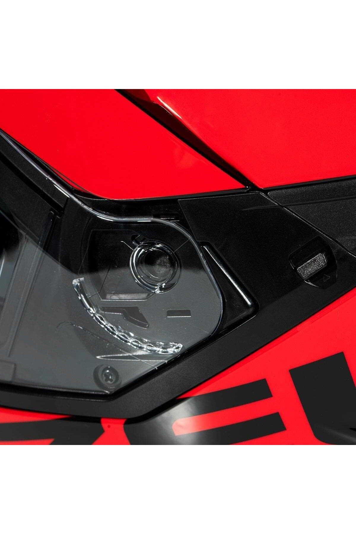 ZEUS-Zs-913 Solid Black Bf8-Red Closed Helmet 4