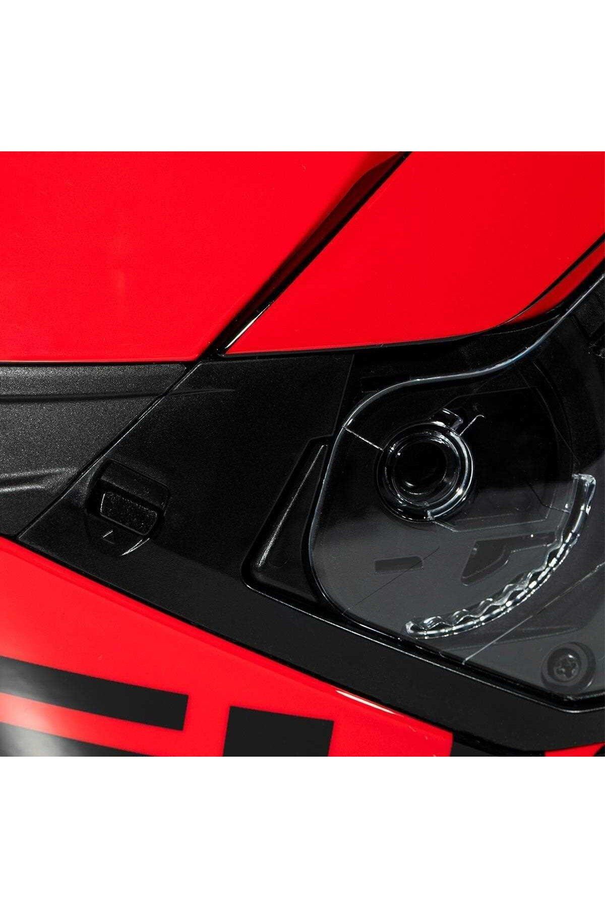 ZEUS-Zs-913 Solid Black Bf8-Red Closed Helmet 2