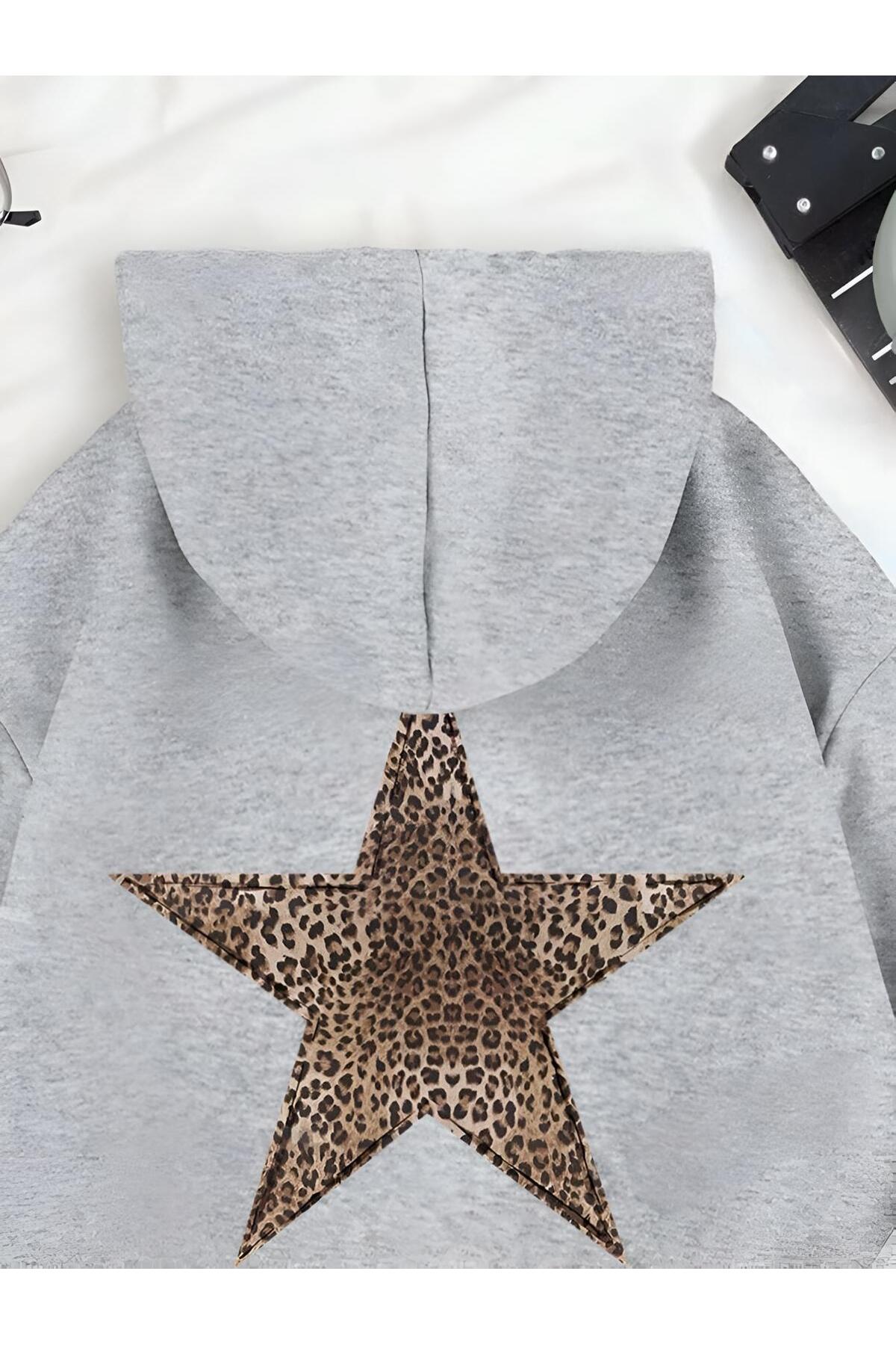 gri sırt leopar Baskılı Kapsolu unisex Sweatshırt hodie — خاکستری s0049 — تصویر 3 از 3
