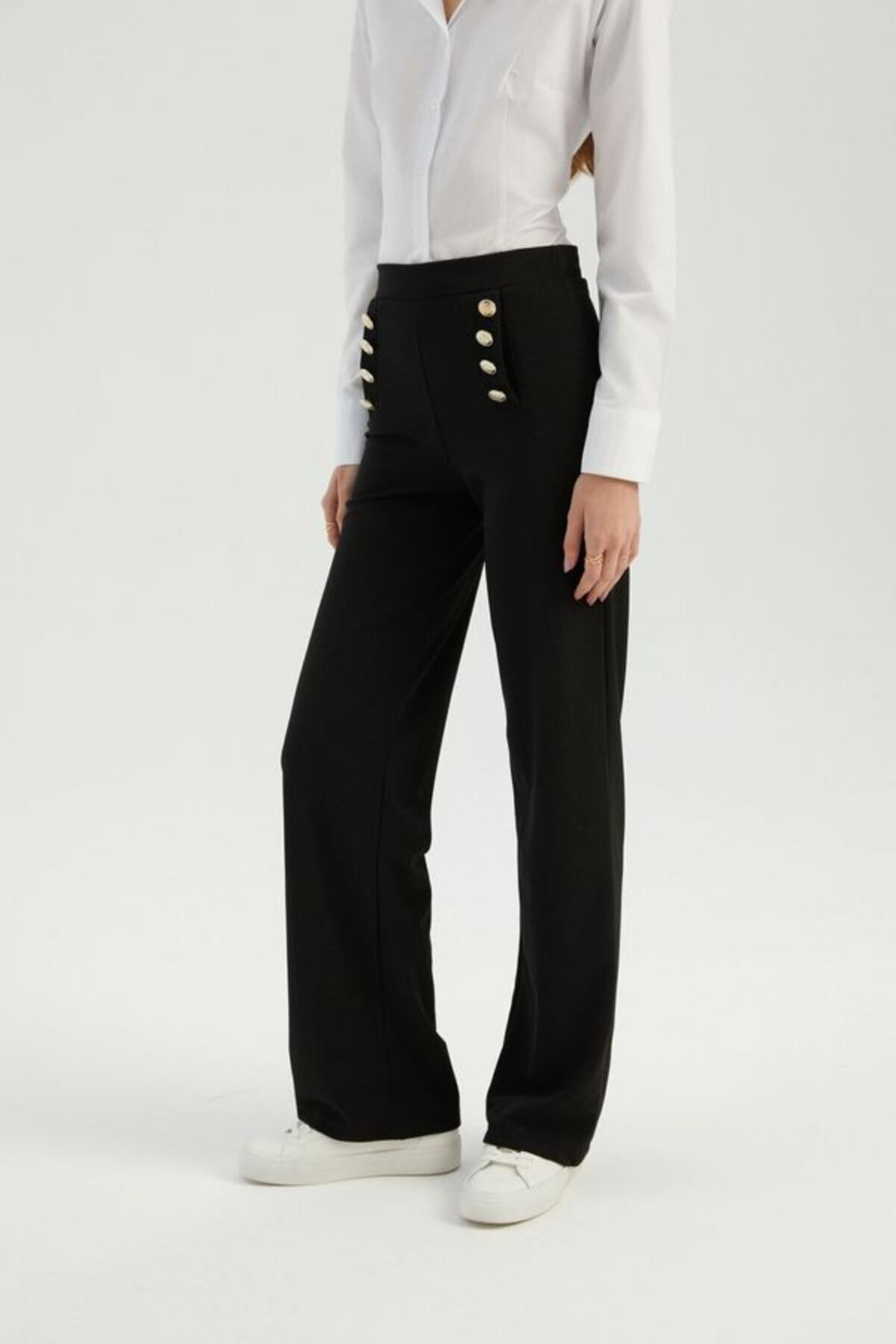 Hiccup-High Waist Buttoned Wide Leg Pants 3