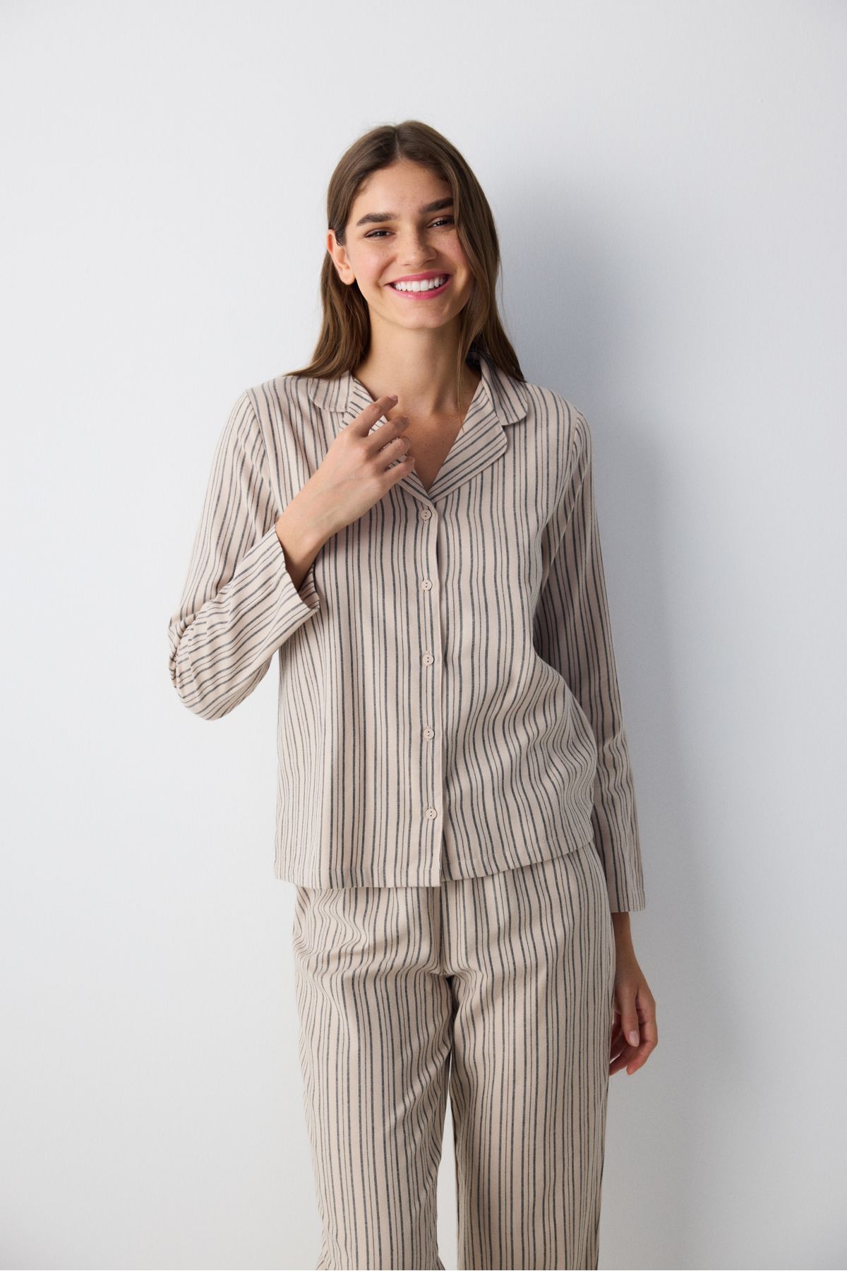 Penti-Cotton Emma Striped Gray Shirt Pants Pajamas Set 2