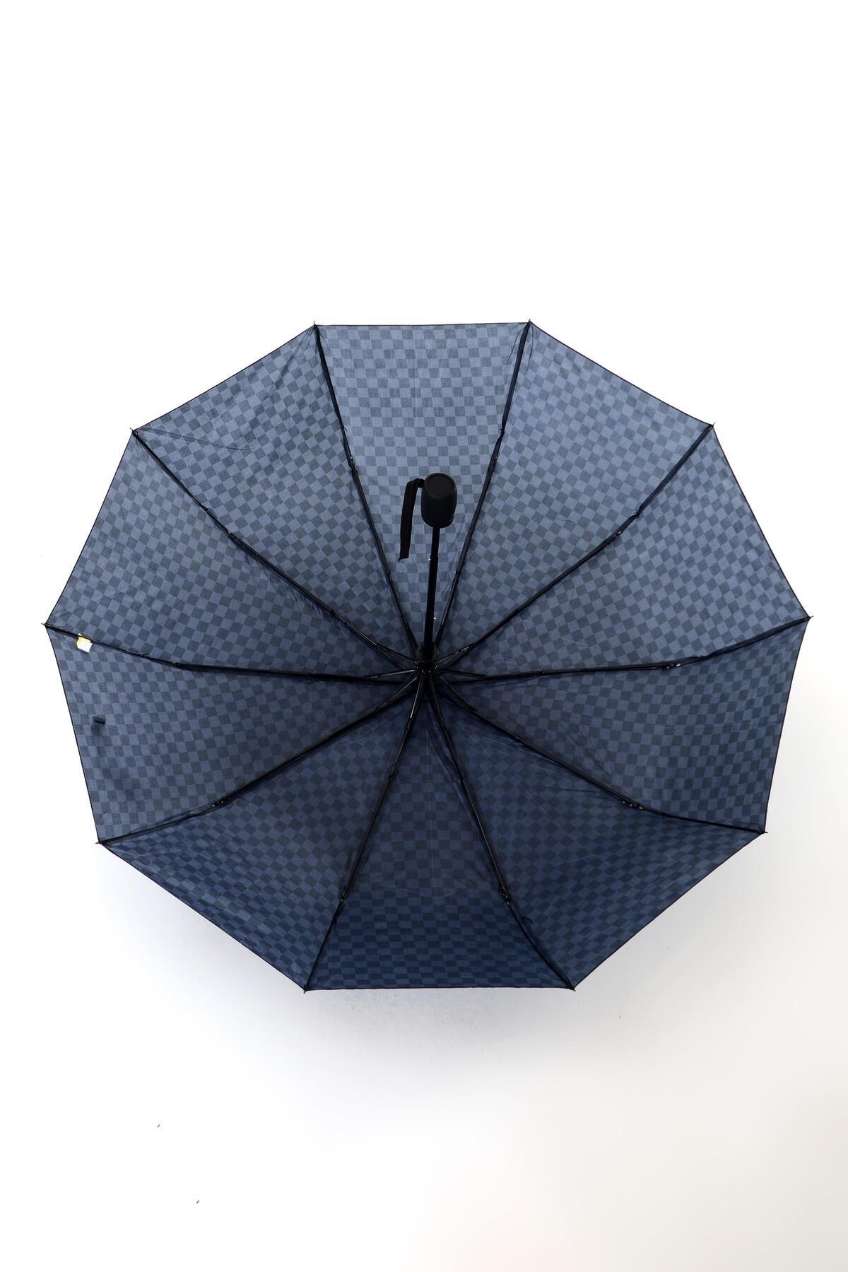 Duke Nickle-Unisex Black Patterned Automatic 10 Wire Extra Durable Umbrella Automatic Opening, Composite Fiber Skeleton 3