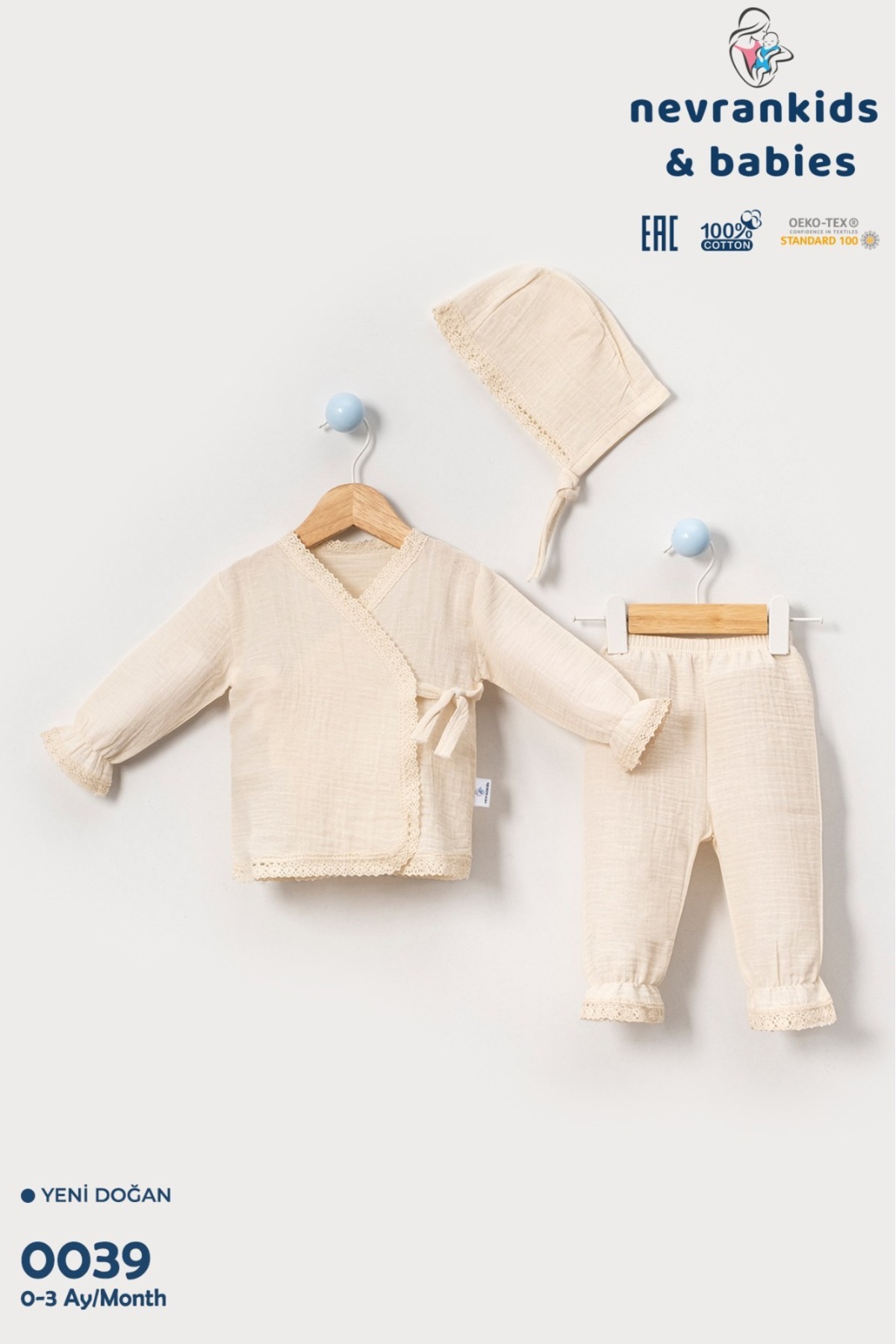 nevrankids Kız Müslin Kumaş Bi Organik Hastane Çıkışı %100 Pamuk fotoğrafı 5 (önizleme)