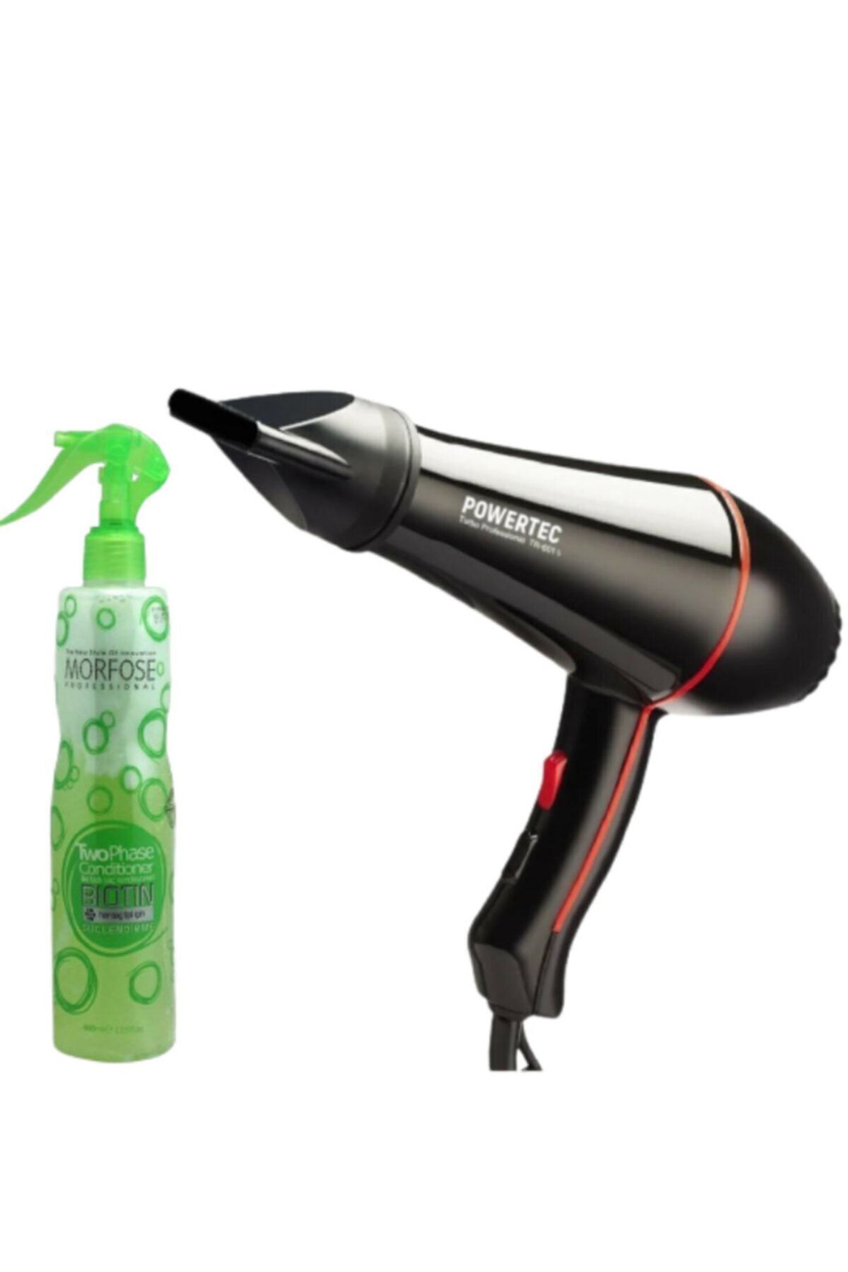 سشوار سیاه برقی Tr 601 Down Dryer + Morphose Biotin آرایشگاه دمنده 400 میل پاورتچ  Powertec