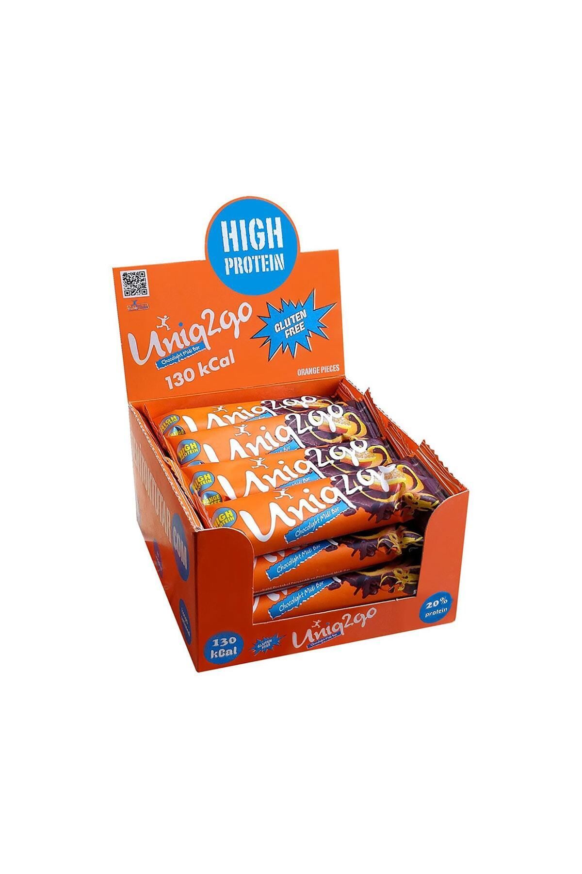 Uniq2Go Choco Light Midi 16lı Kutu %100 Naturel Portakal Aromalı Proteinli Bar 40g.