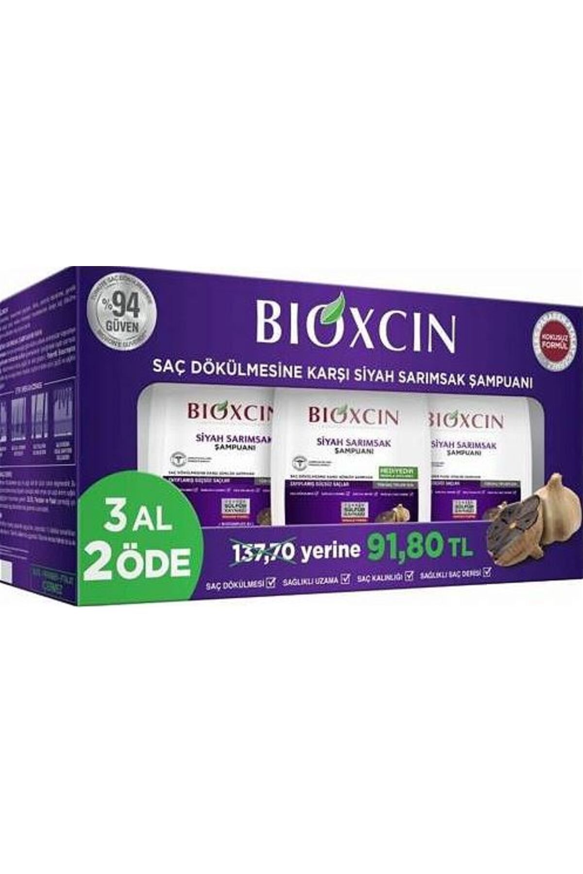 Bioxcin Siyah Sarımsak Şampuanı 3 al 2 Öde 3x300 Ml - Yıpranmış Seyrek Dökülen Saçlar