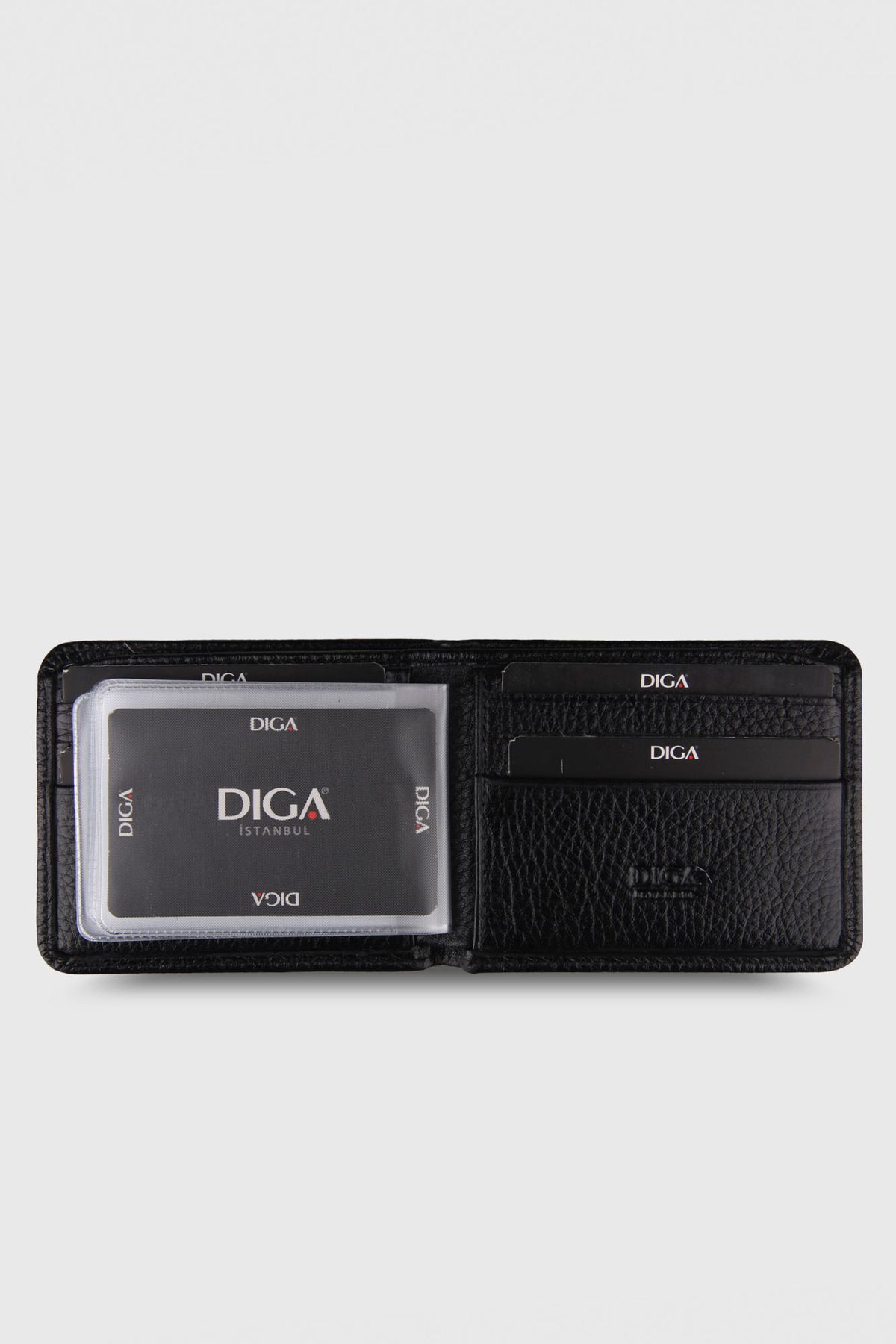 کیف پول مردانه 794 مدل لاستیک چرمی واقعی سیاه Diga